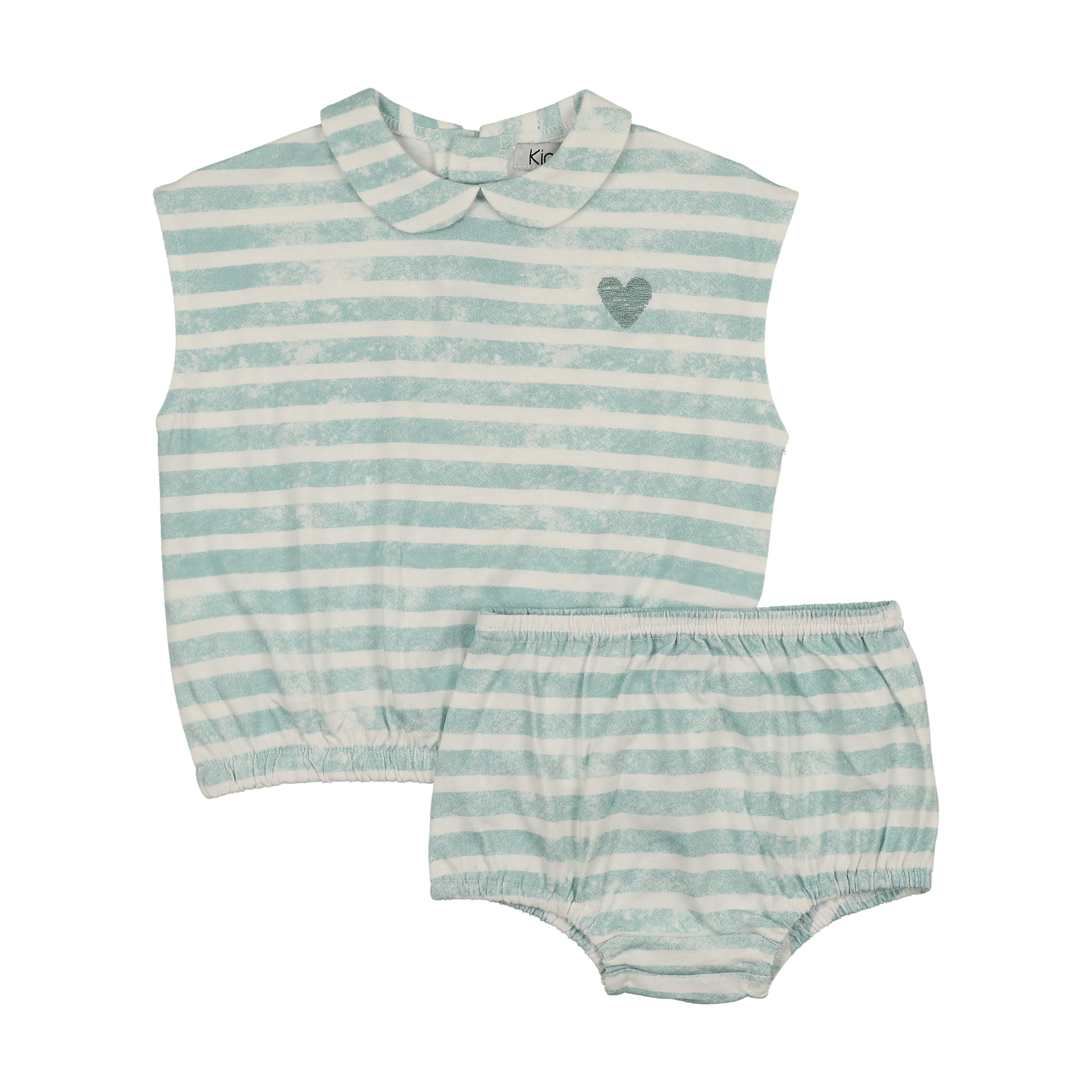 Kin And Kin Striped 2-Piece Bloomer Set - Soft Blue / Blue Stitching