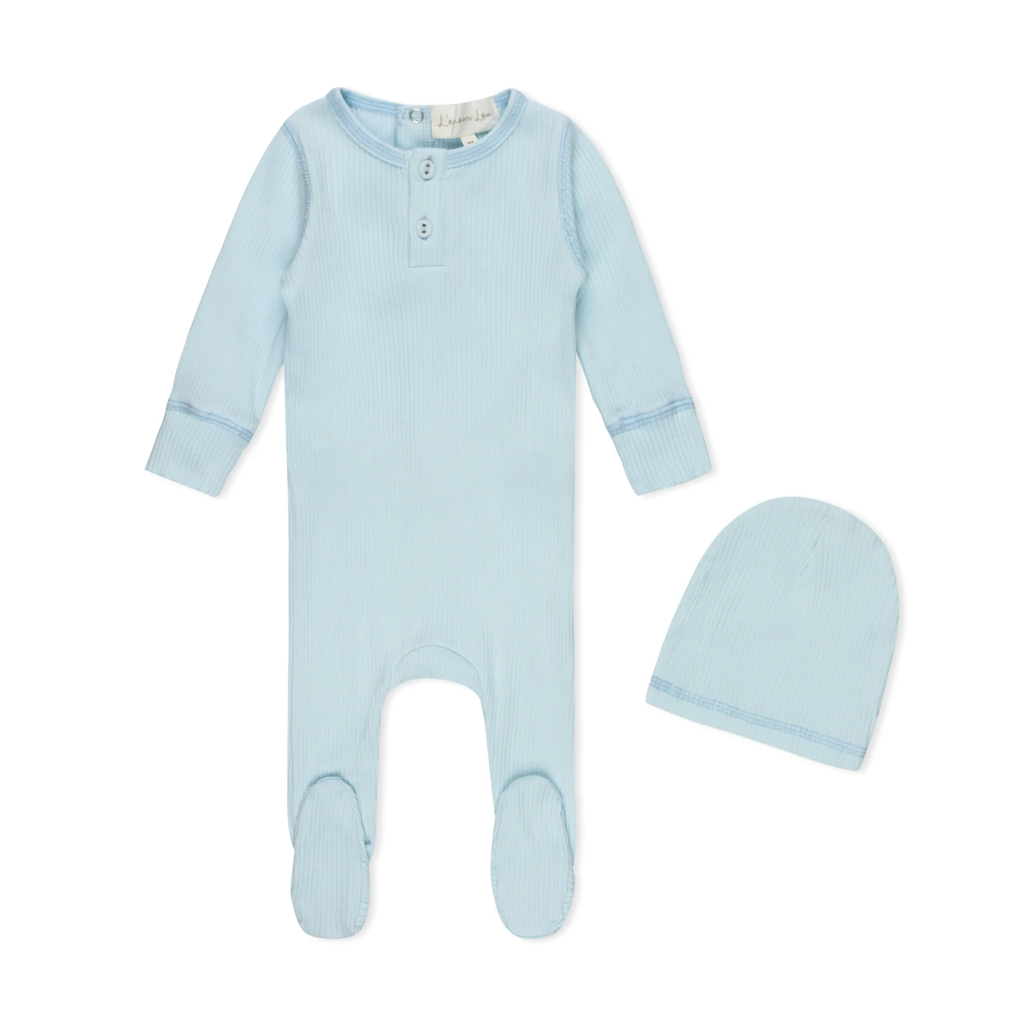 Lamour Lou Blue Ribbed Henley Footie+Hat