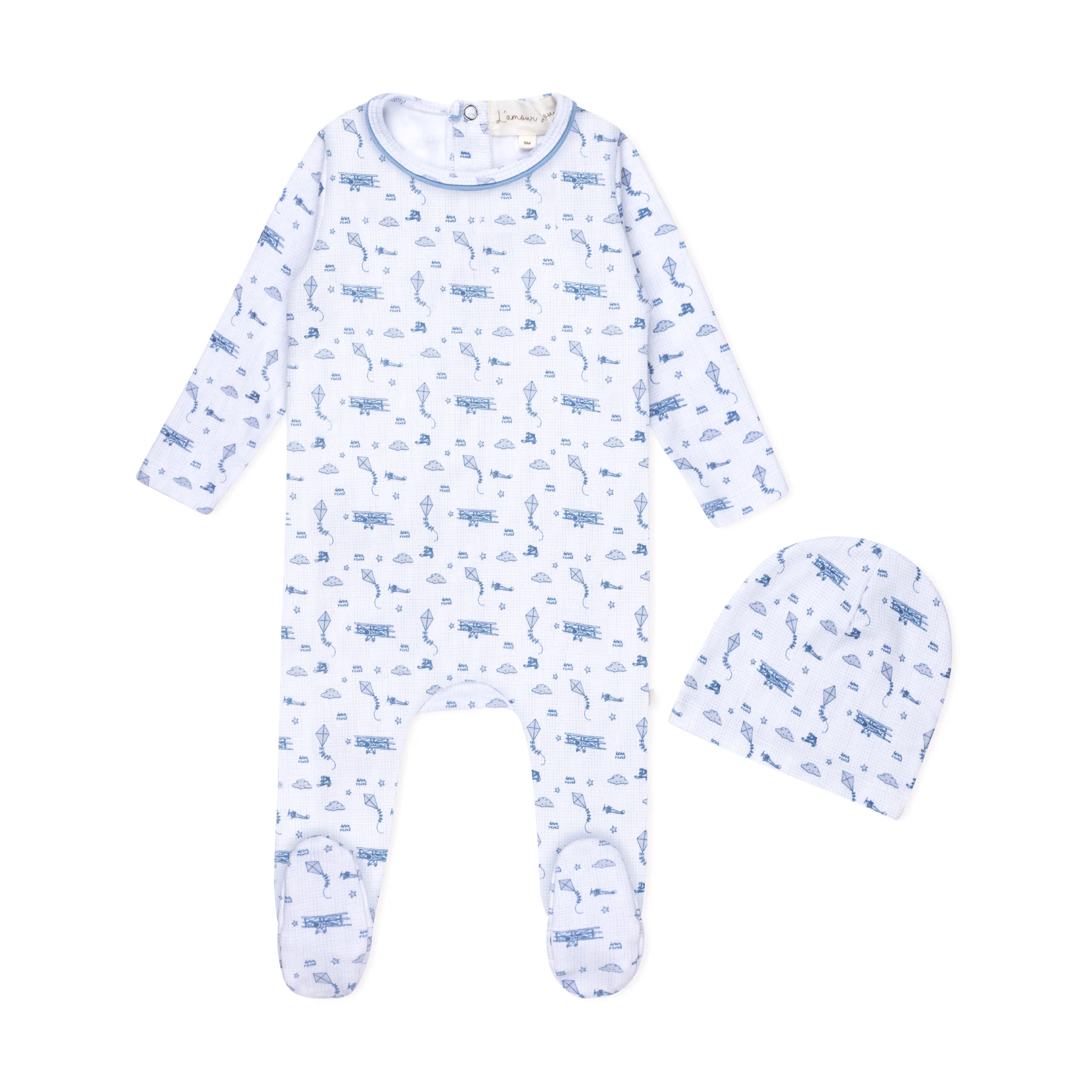 Lamour Lou Crystal Blue Toile Footie+ Beanie