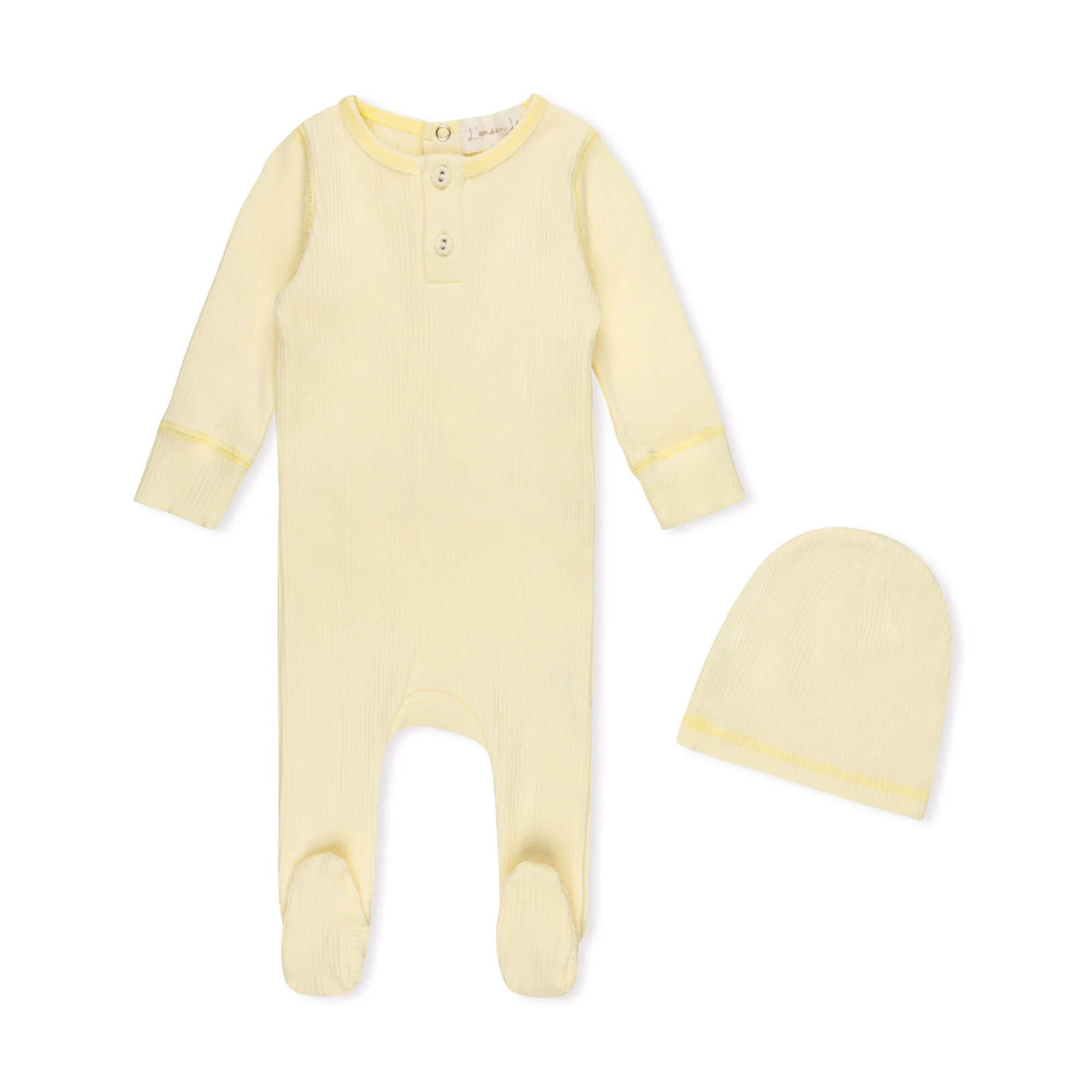 Lamour Lou Lemon Ice Ribbed Henley Footie+Hat