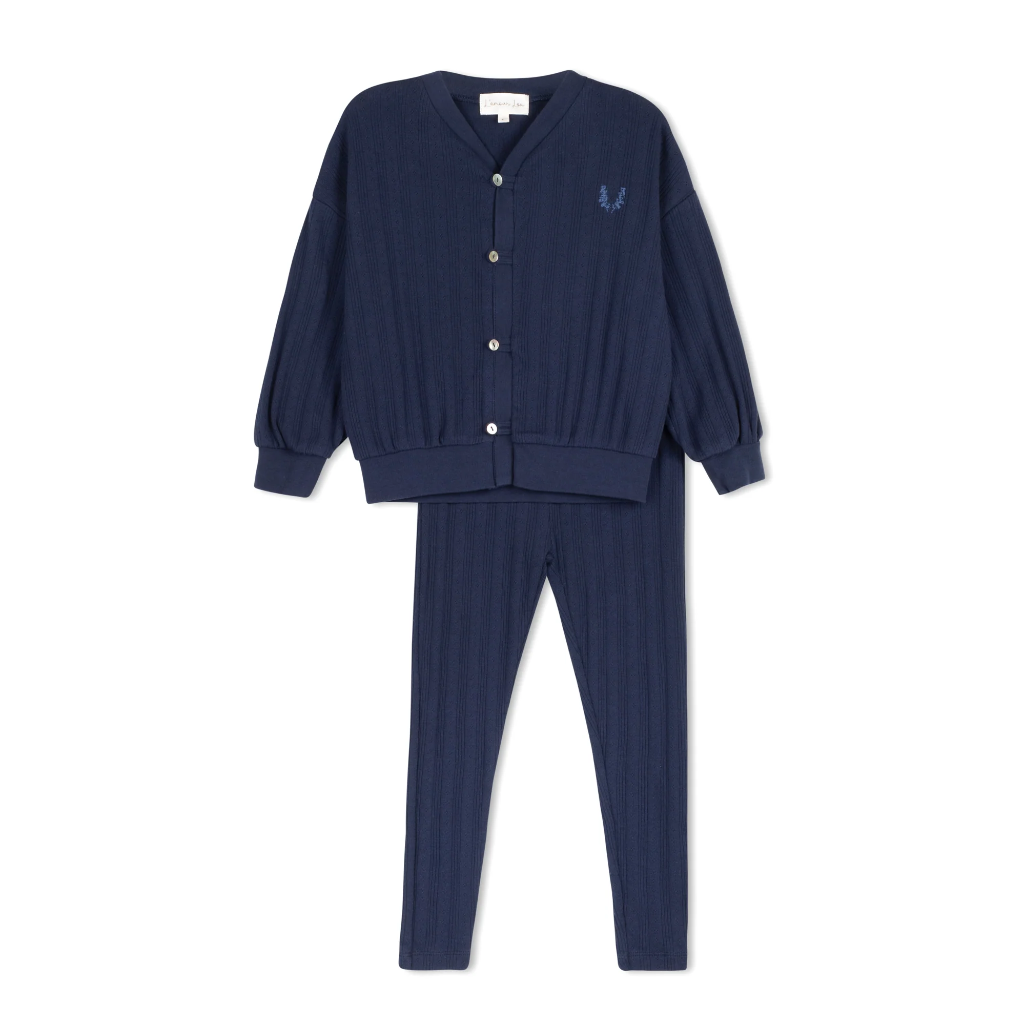 Lamour Lou Navy Variegated Ribbed Boys Shabbos Pj