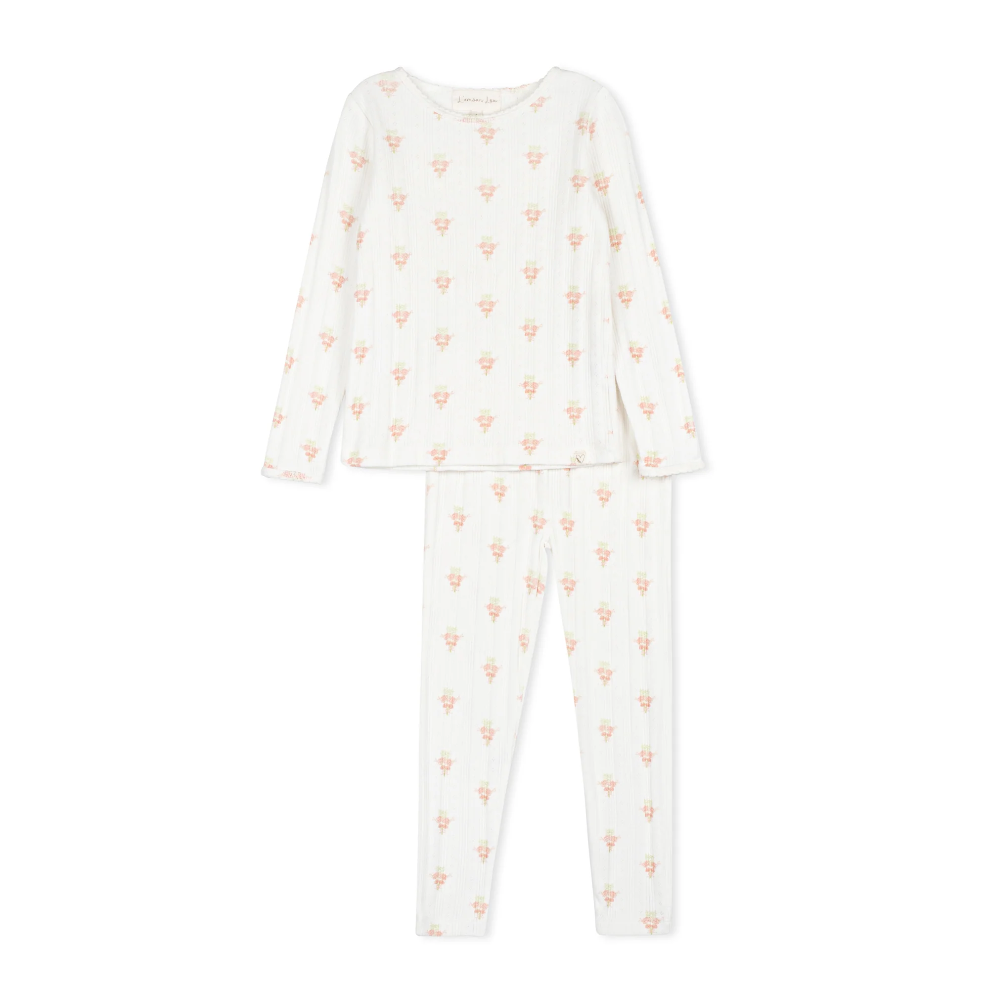 Lamour Lou Sand & Pink Print Flower Bouquet Pointelle Pj