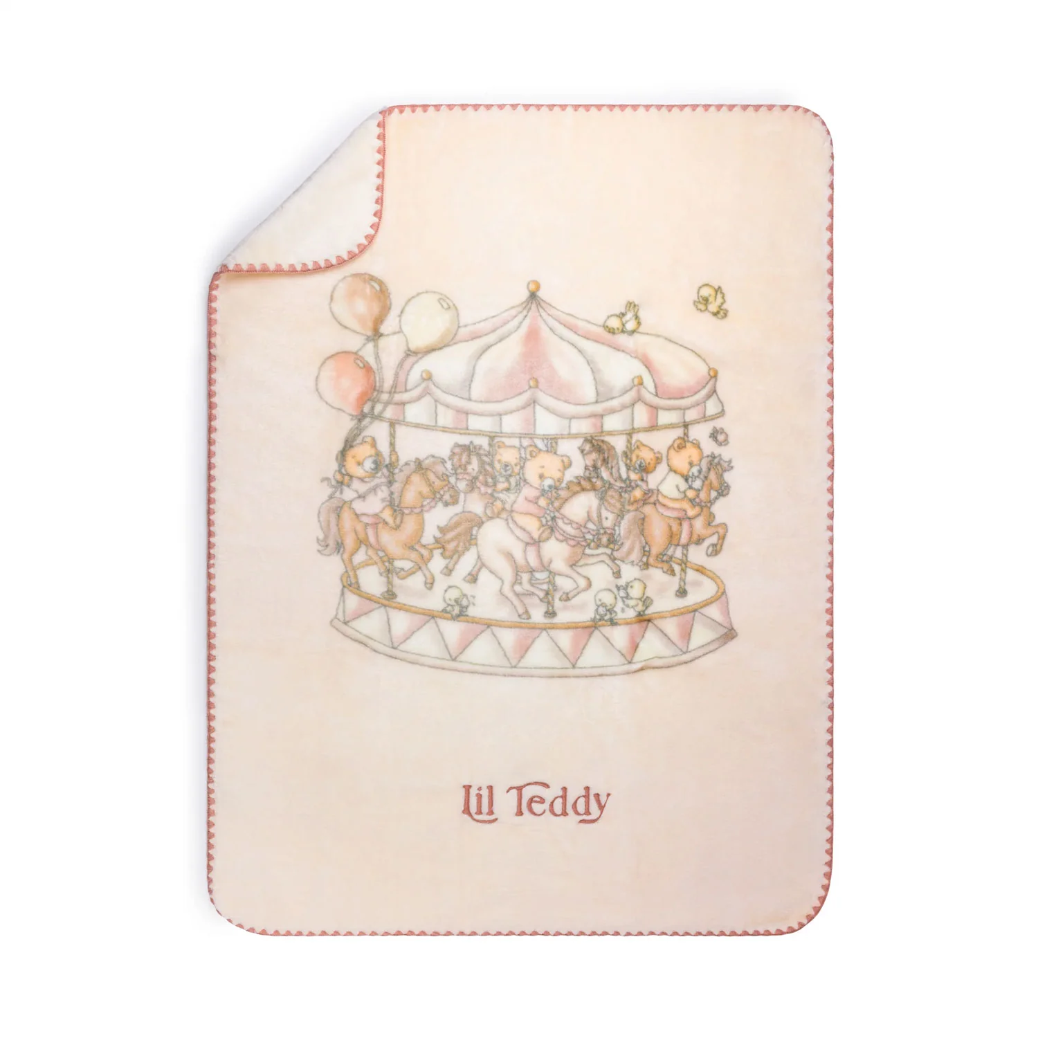 Lil Teddy Merry Go Snuggle Sugary Pink Plush Blanket