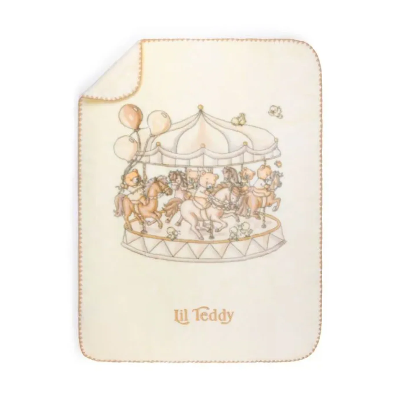 Lil Teddy Merry Go Snuggle Vanilla Bean Plush Blanket