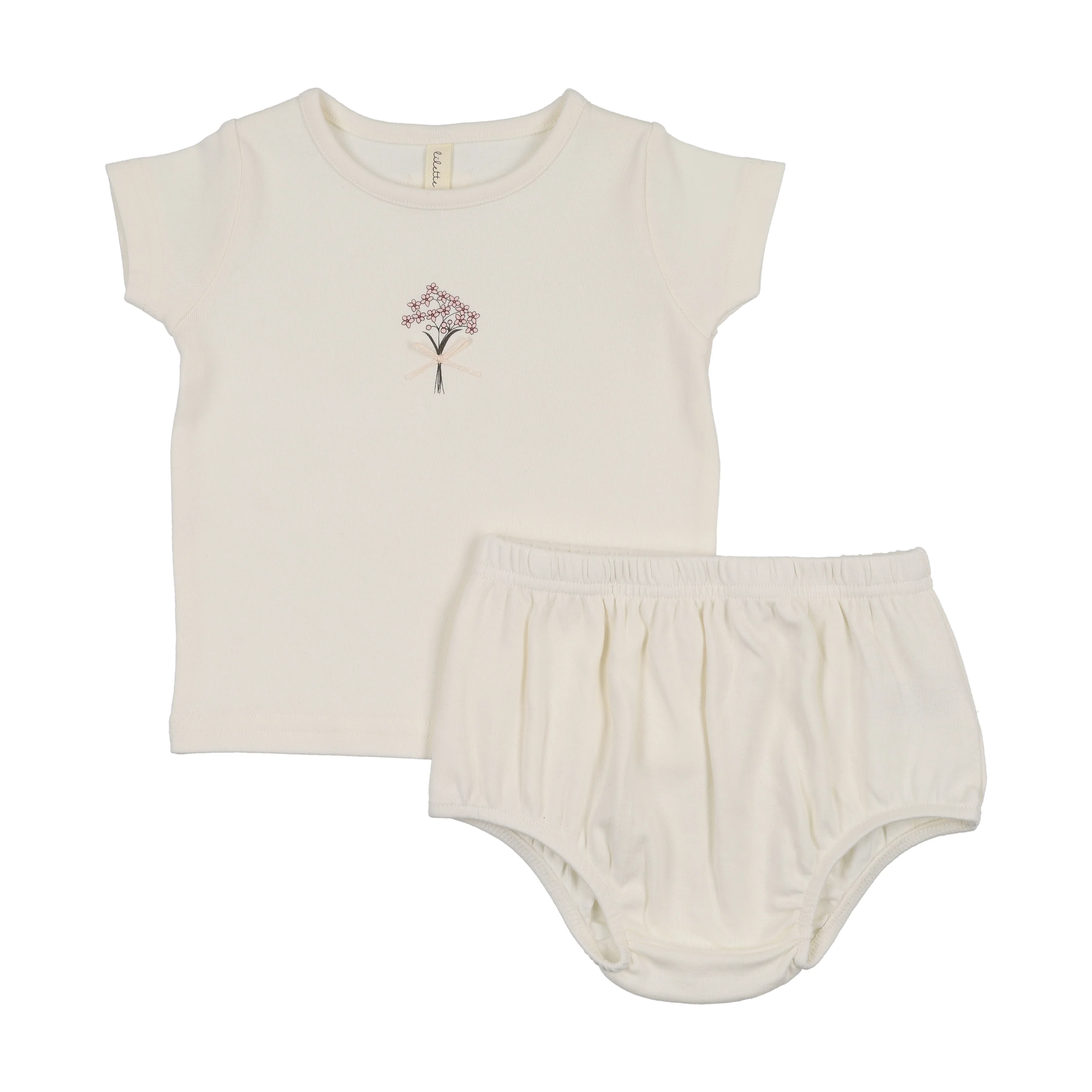 Lilette Bouquet Graphic Short Sleeve Set With Bloomers - Cream