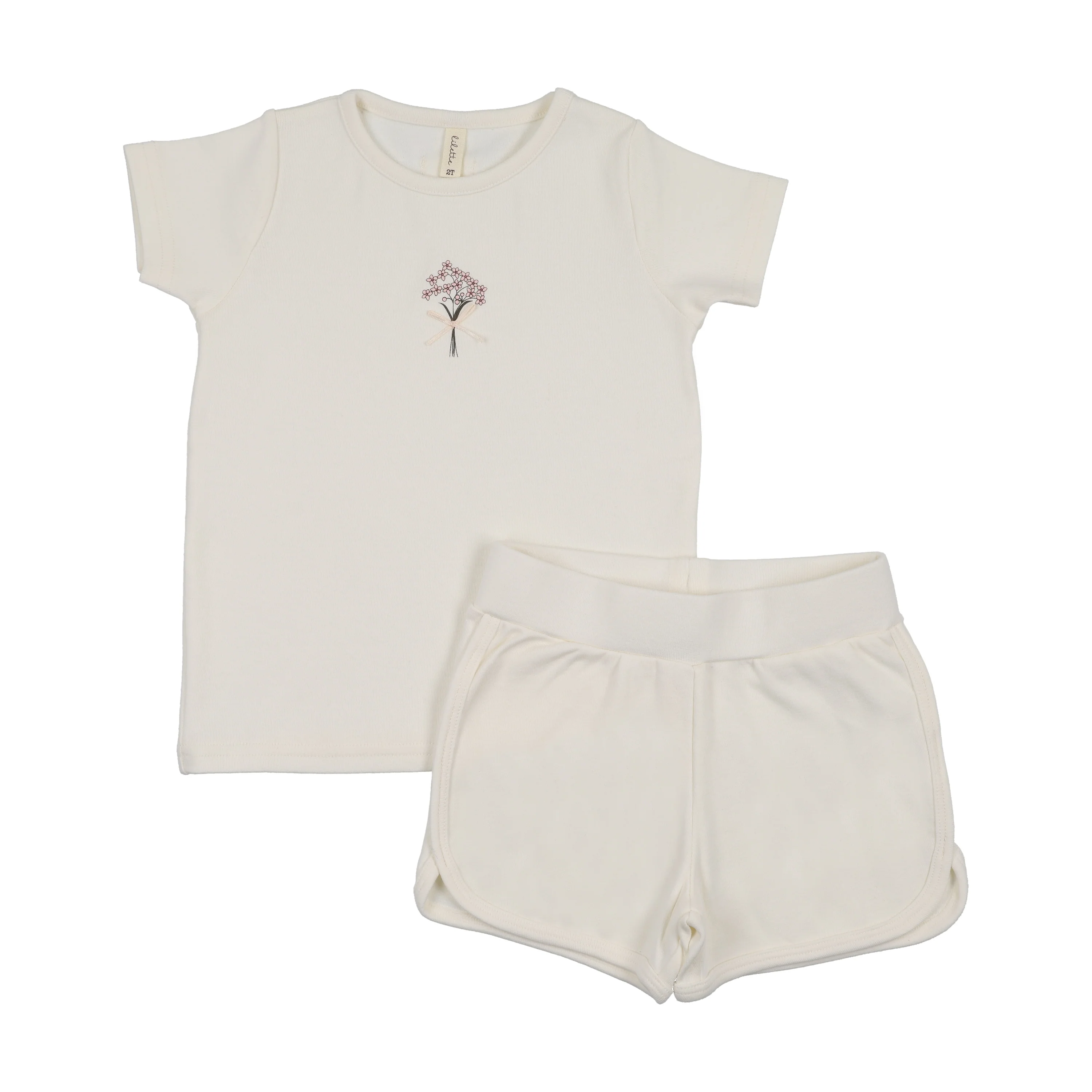 Lilette Bouquet Graphic Short Sleeve Set with Shorts - Cream