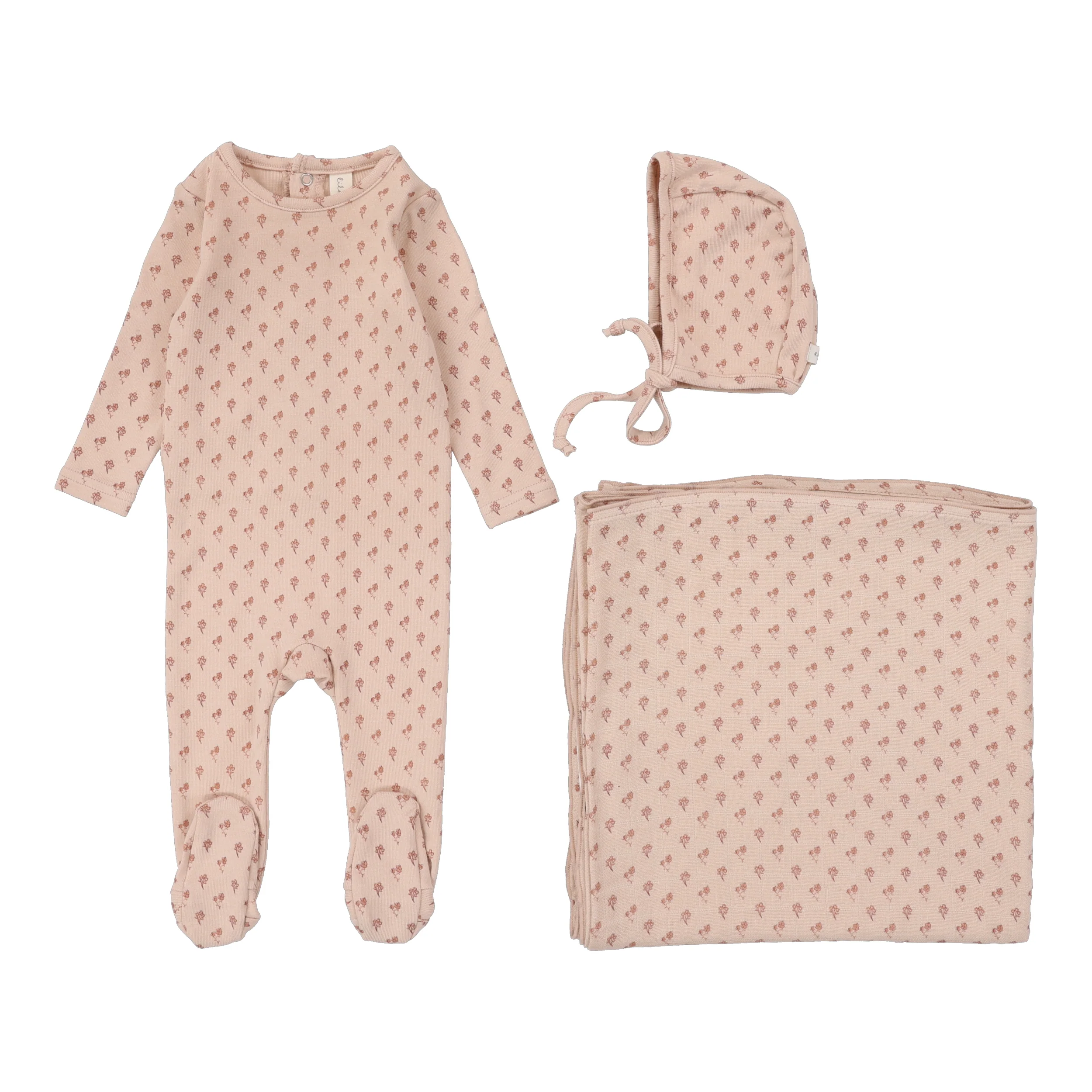 Lilette By Lil Legs Ballard Print Layette Set Dusty Pink