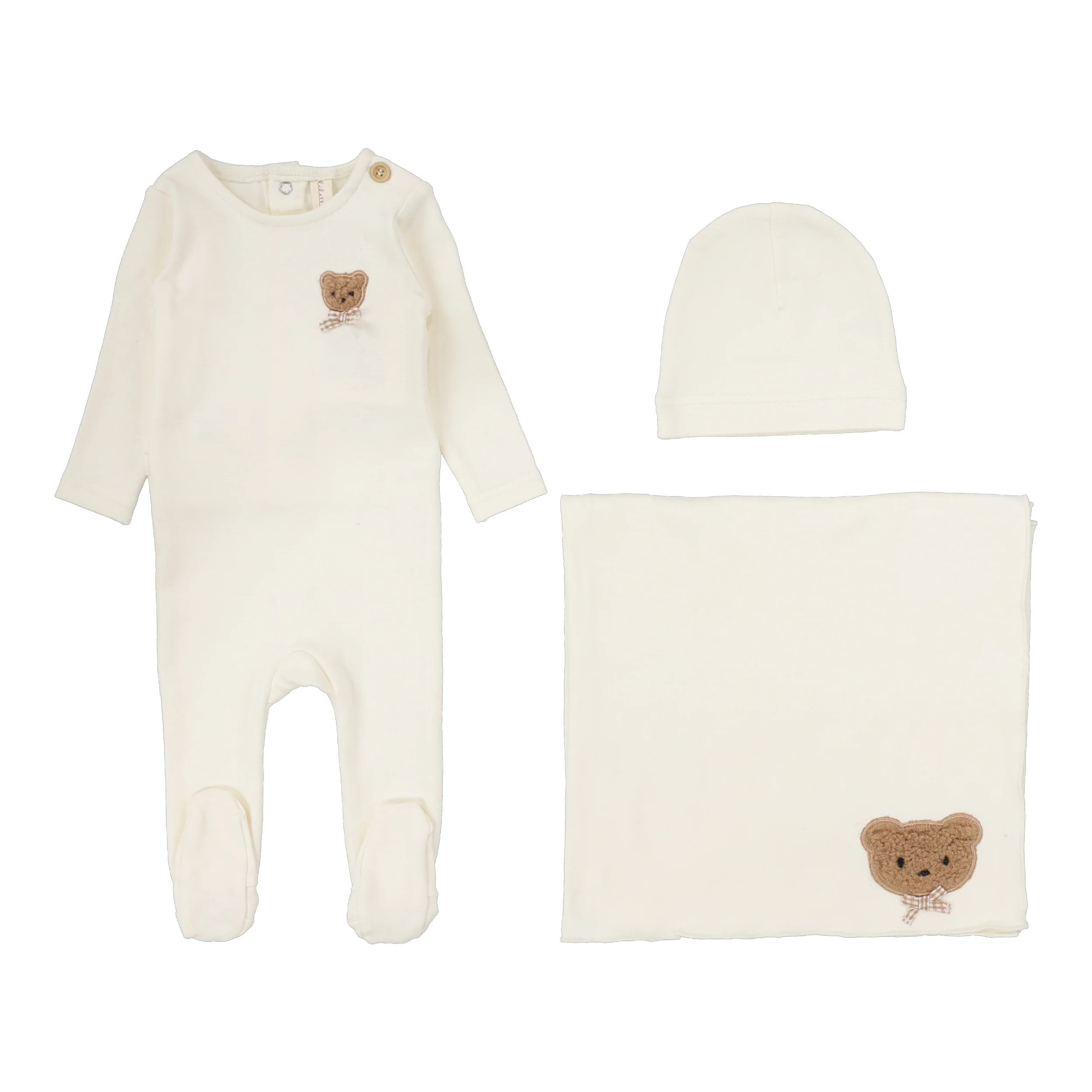 Lilette By Lil Legs Bear Applique Layette Set Cream