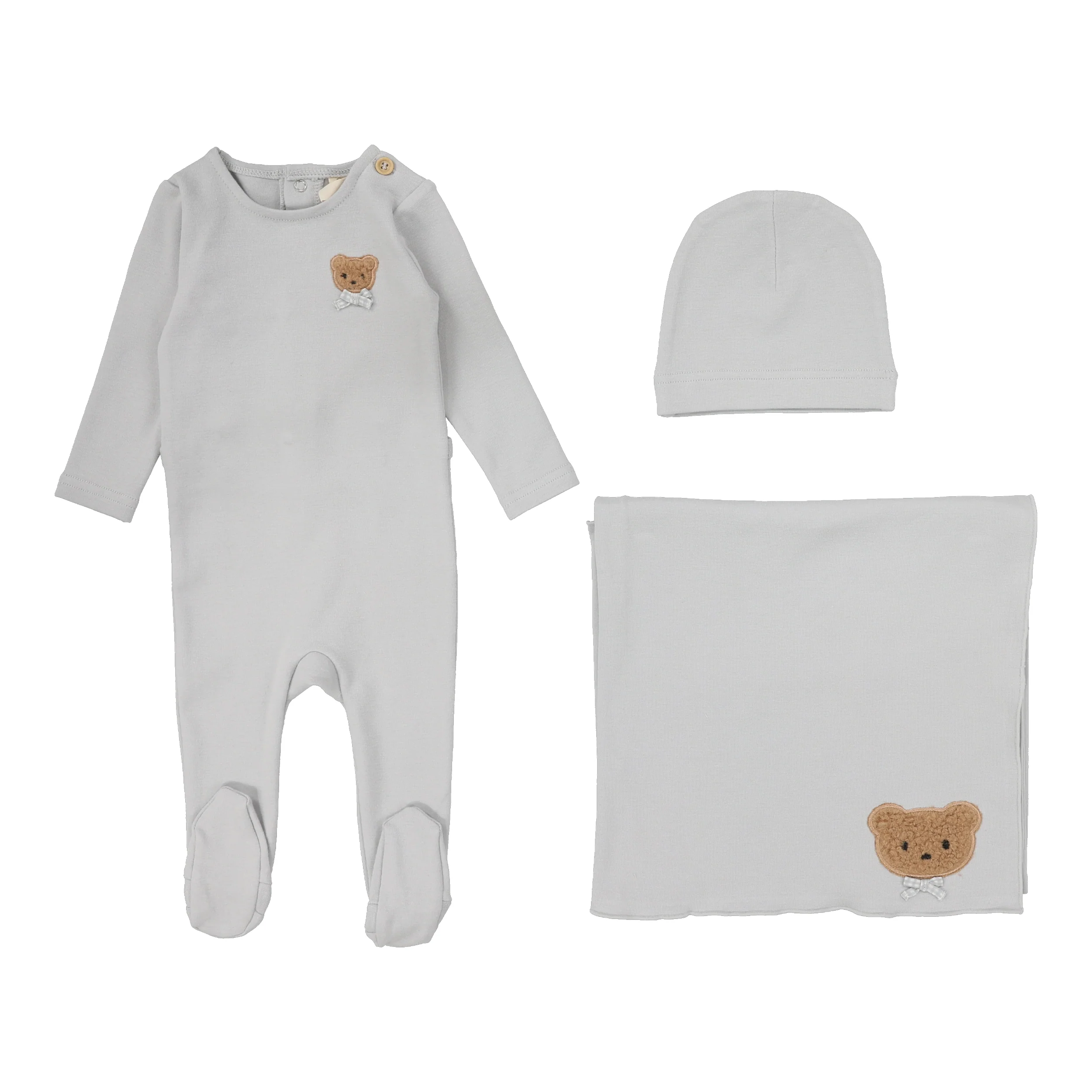 Lilette By Lil Legs Bear Applique Layette Set Pale Blue