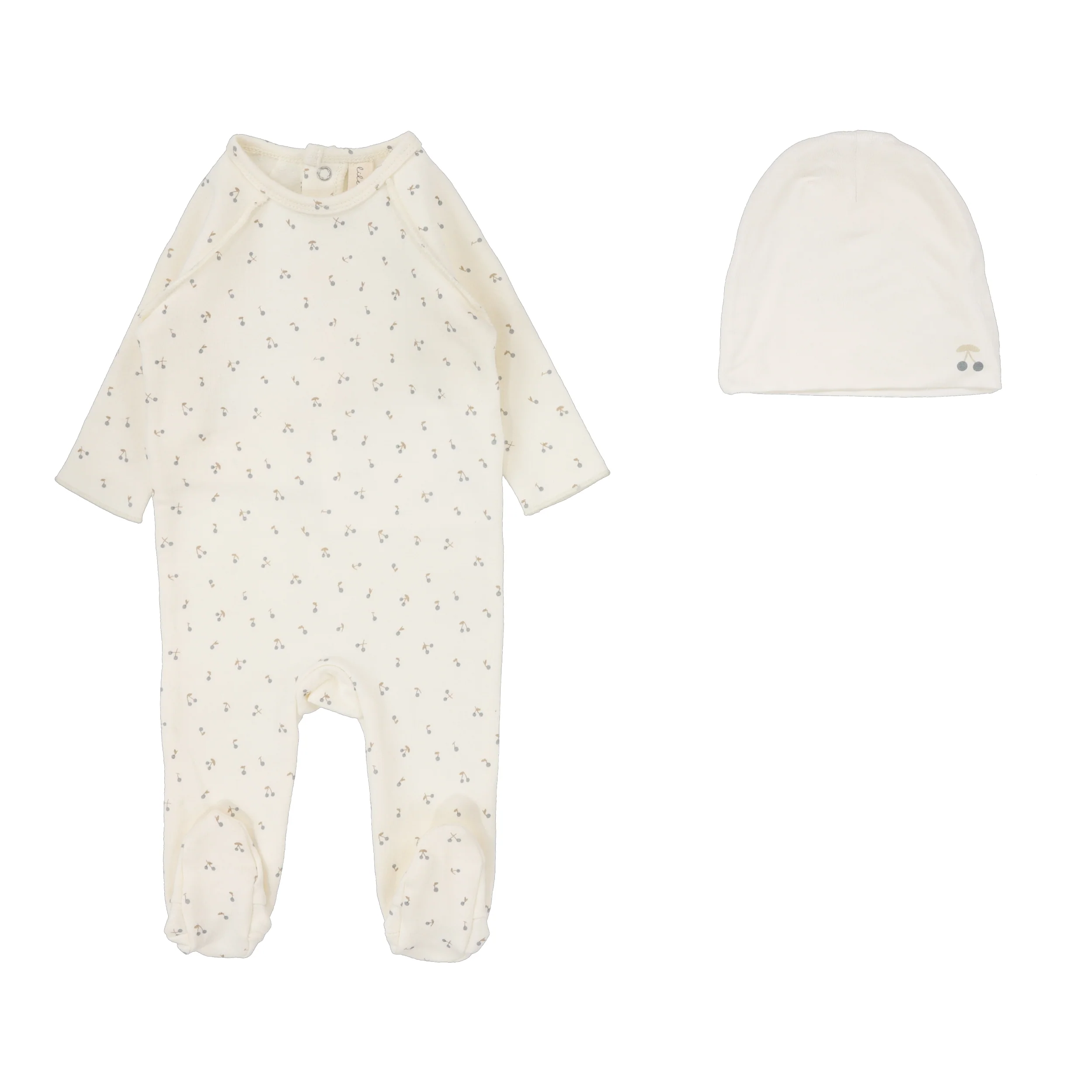 Lilette By Lil Legs Cherry Print Footie Set Cream/Blue
