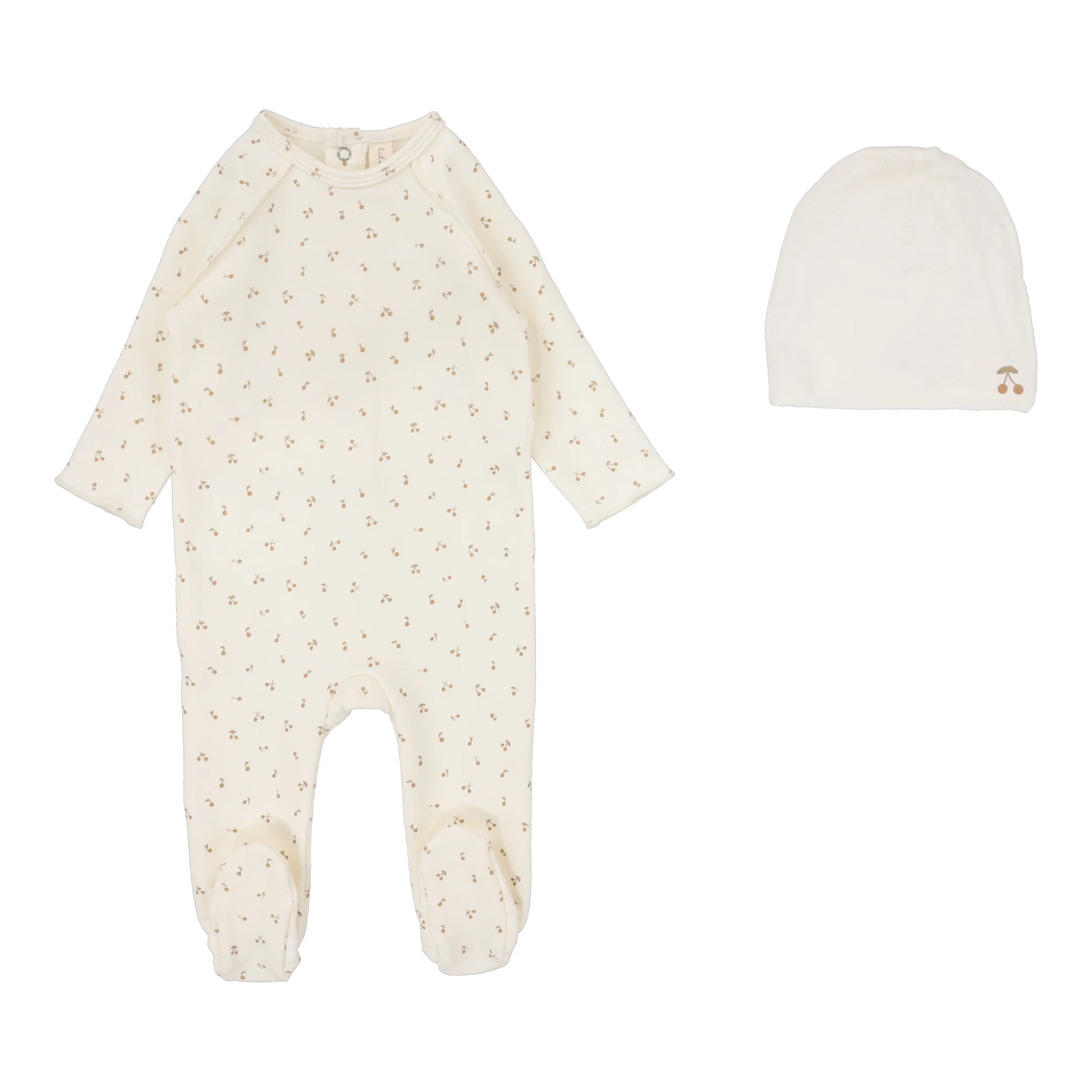 Lilette By Lil Legs Cherry Print Footie Set Cream/Pink
