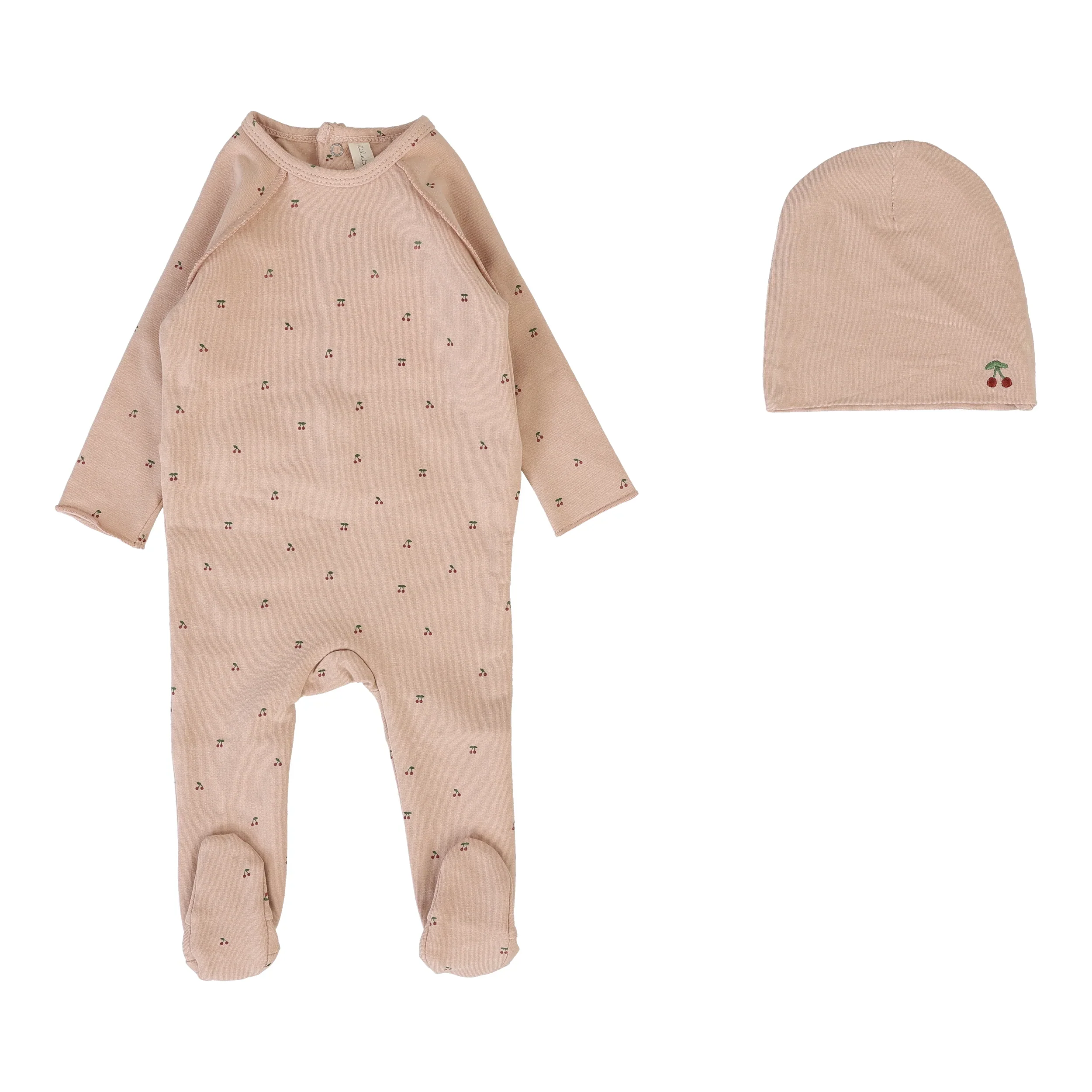 Lilette By Lil Legs Cherry Print Footie Set Dusty Pink