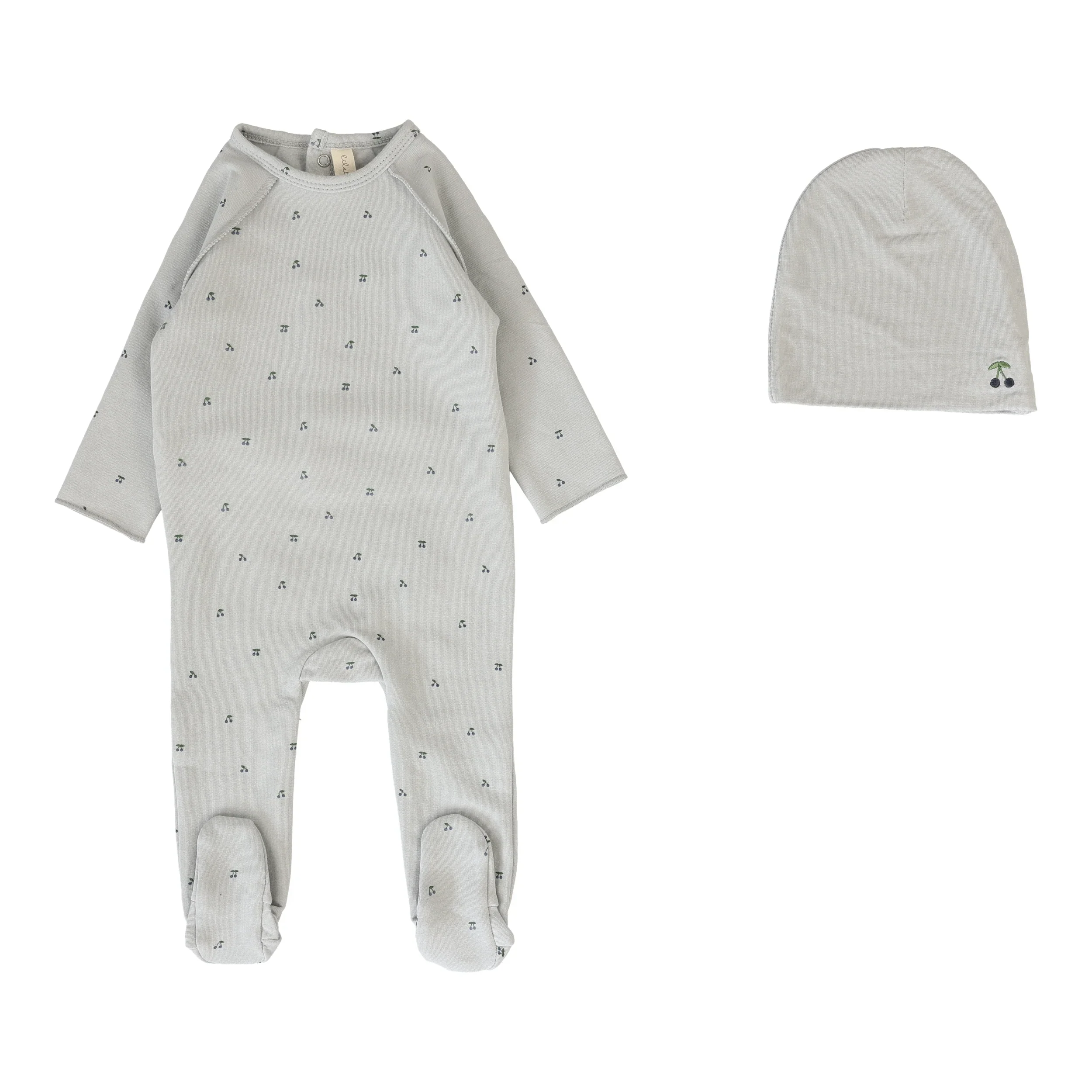 Lilette By Lil Legs Cherry Print Footie Set Pale Blue