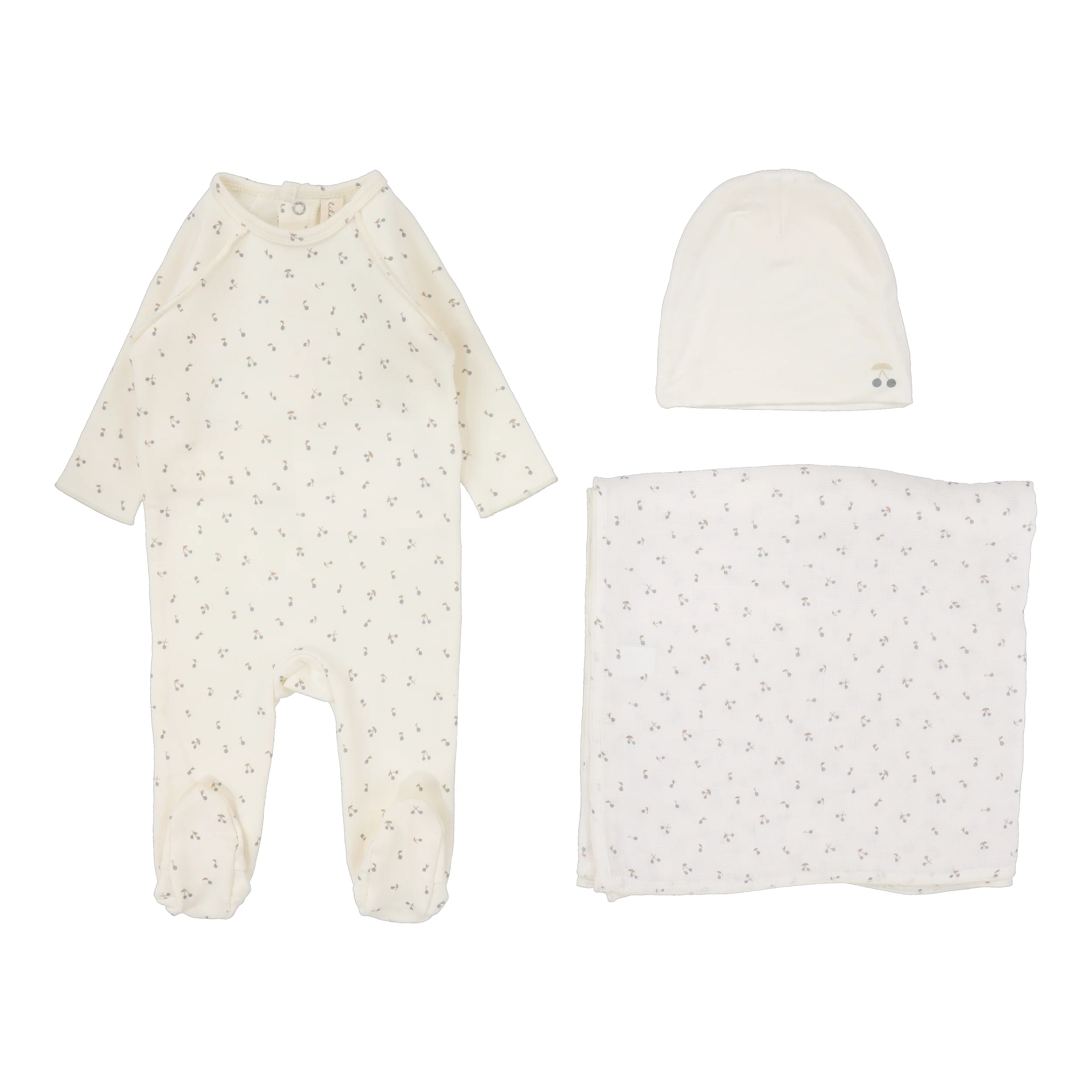 Lilette By Lil Legs Cherry Print Layette Set Cream/Blue