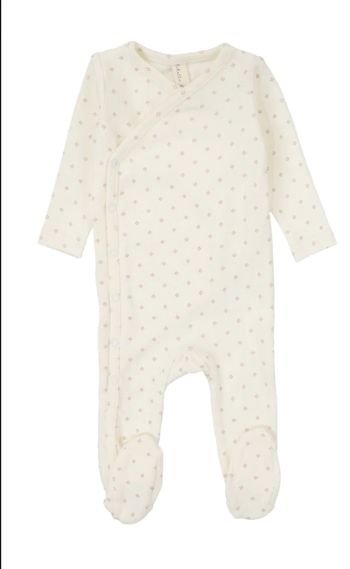 Lilette By Lil Legs Diamond Dot Footie Cream/Berry