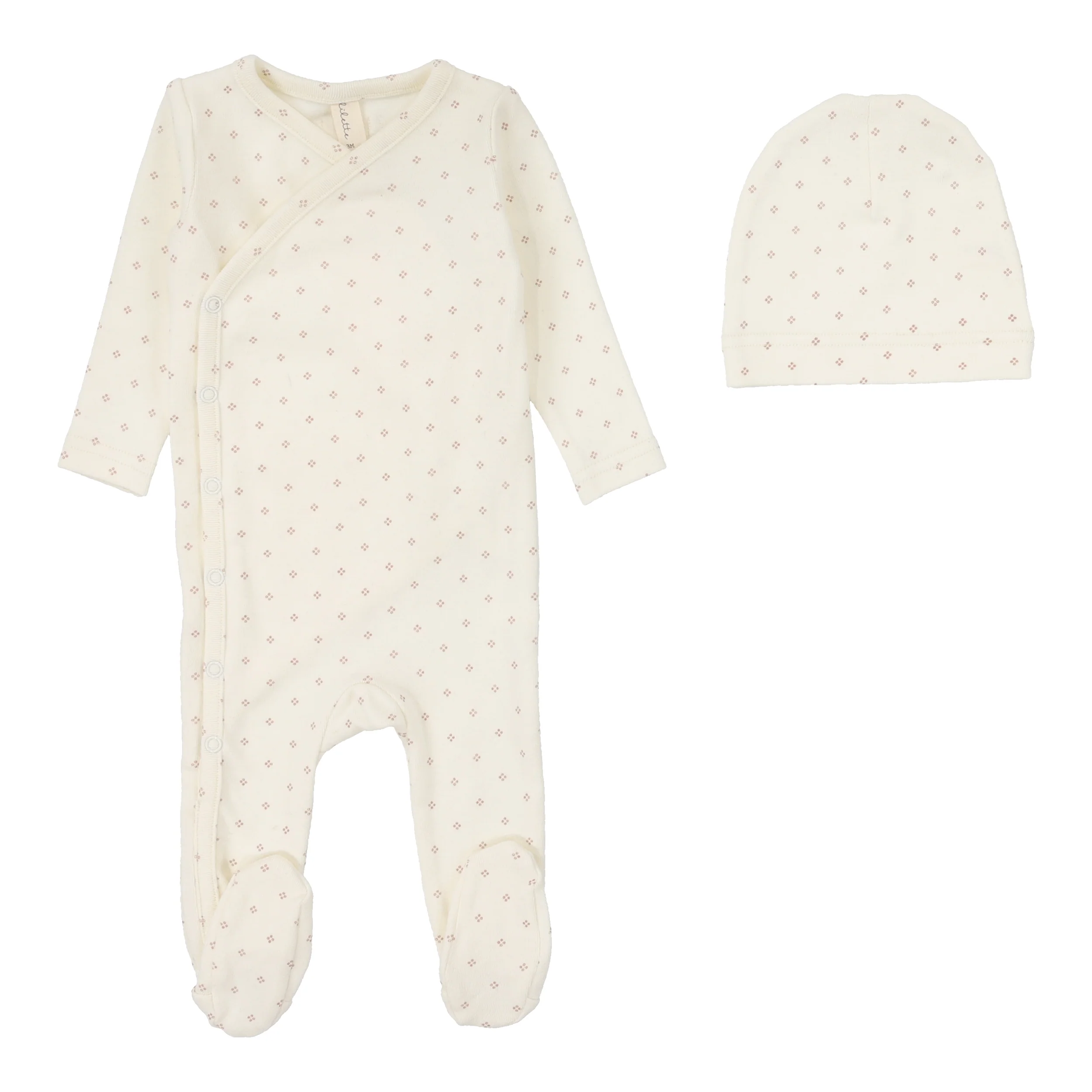 Lilette By Lil Legs Diamond Dot Footie Set Cream/Berry