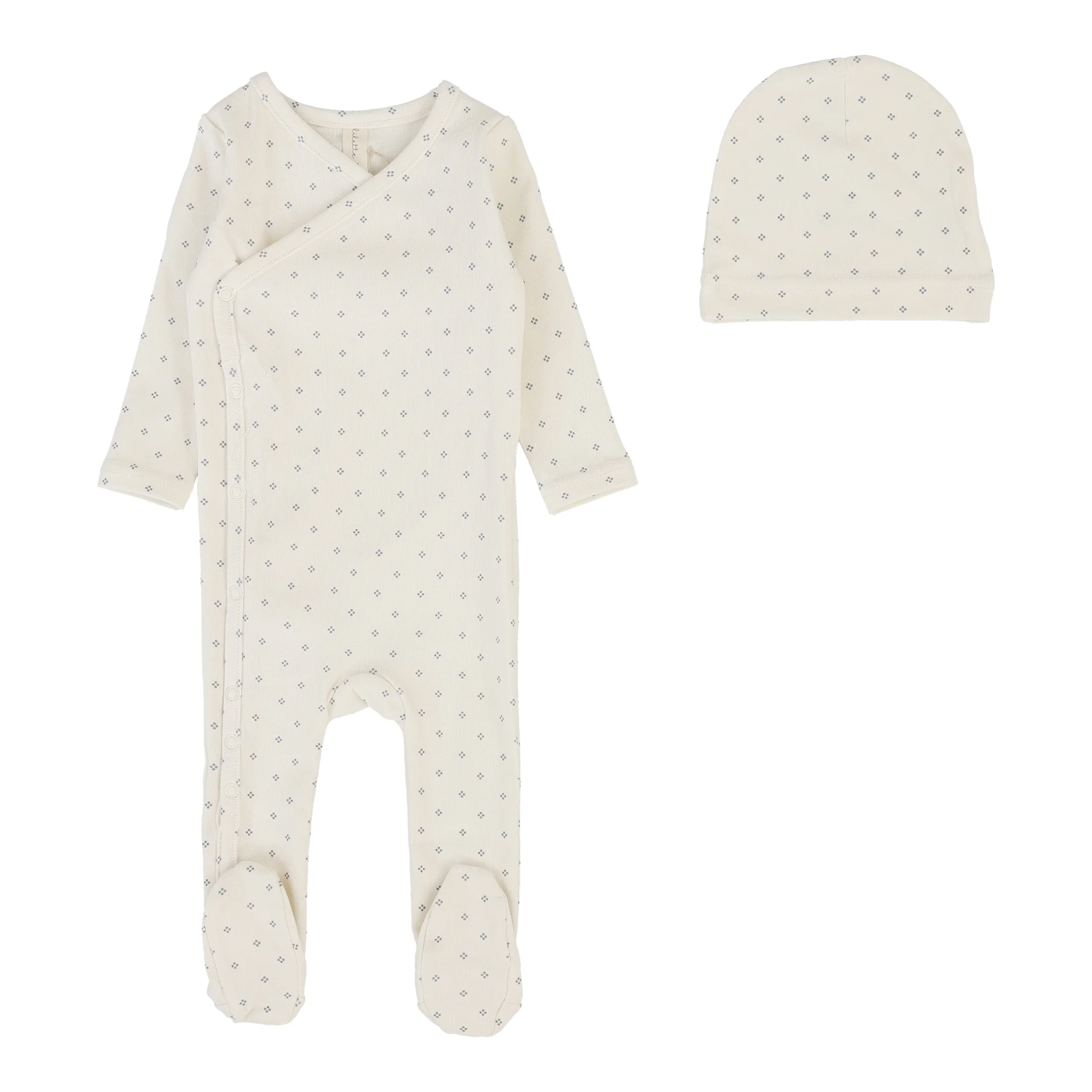 Lilette By Lil Legs Diamond Dot Footie Set Cream/Slate