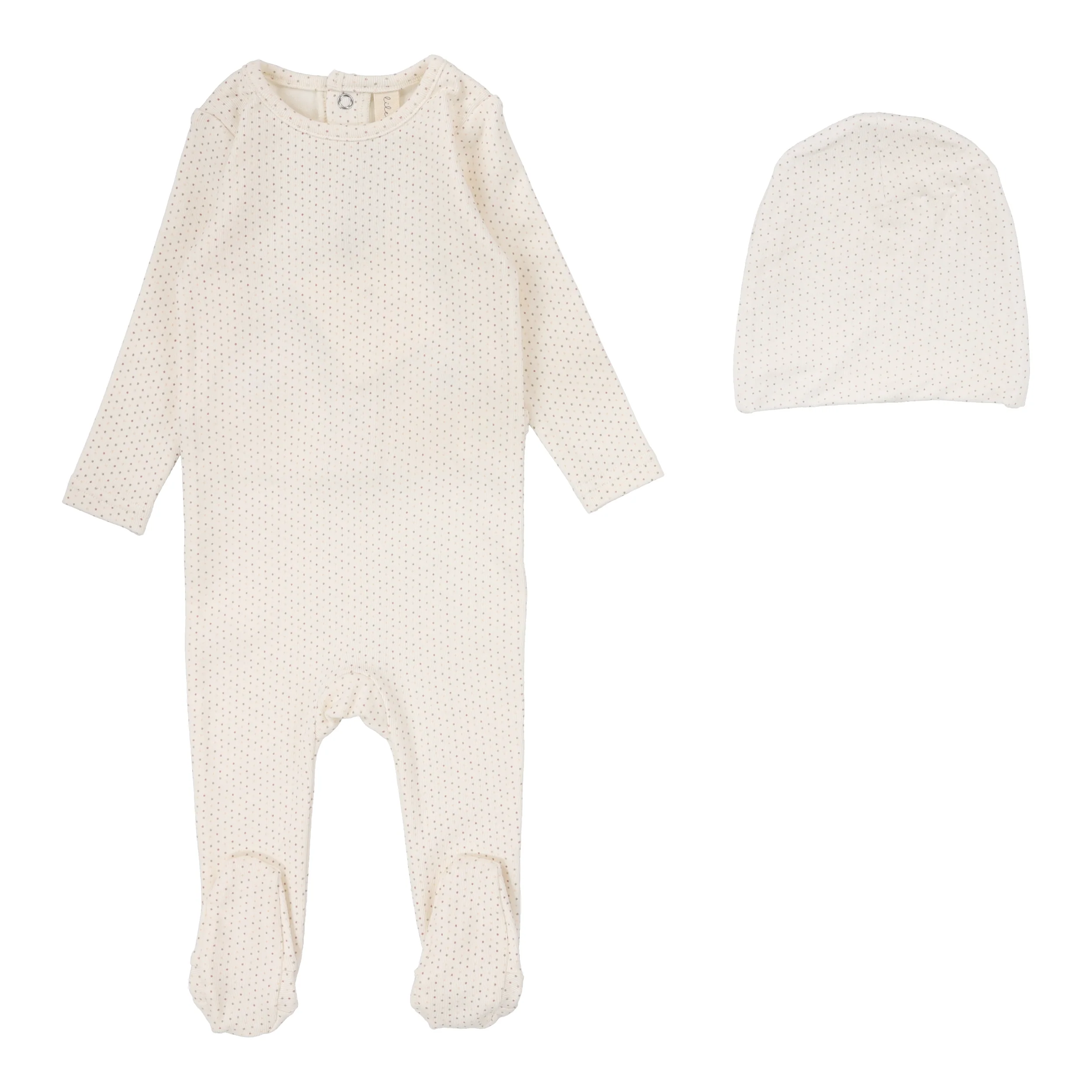 Lilette By Lil Legs Dotted Footie Set Cream/Pink