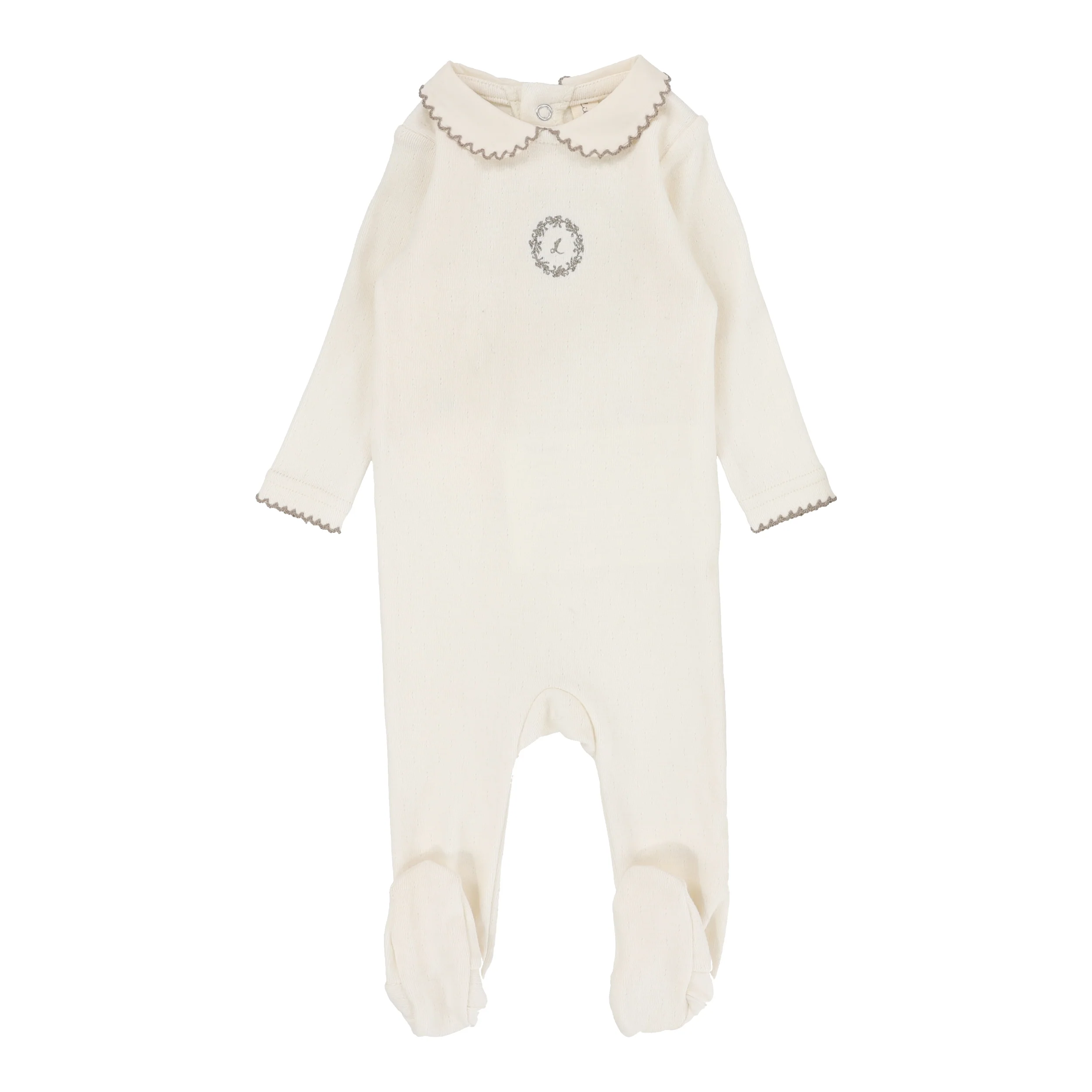 Lilette By Lil Legs Emblem Embroidered Footie Cream/Oat