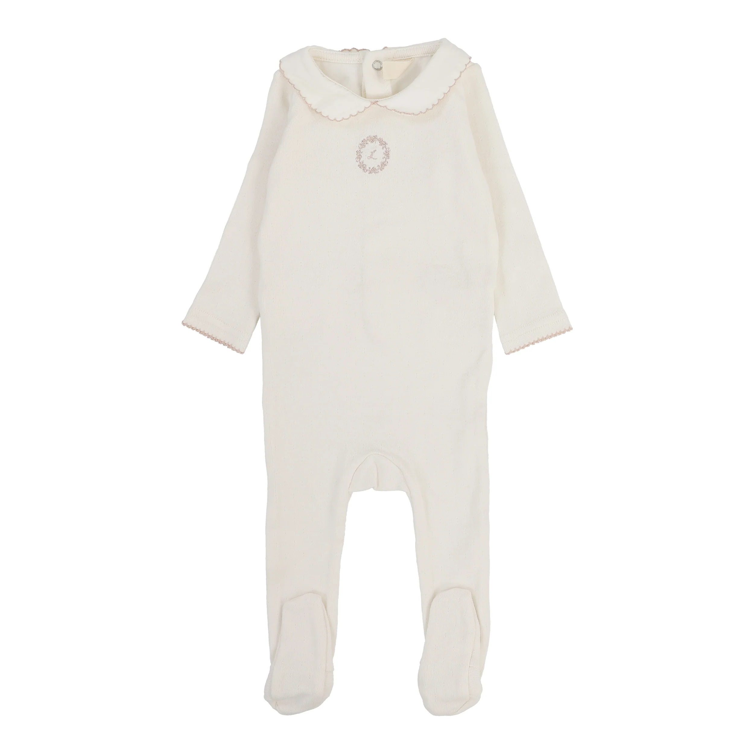 Lilette By Lil Legs Emblem Embroidered Footie Cream/Pink