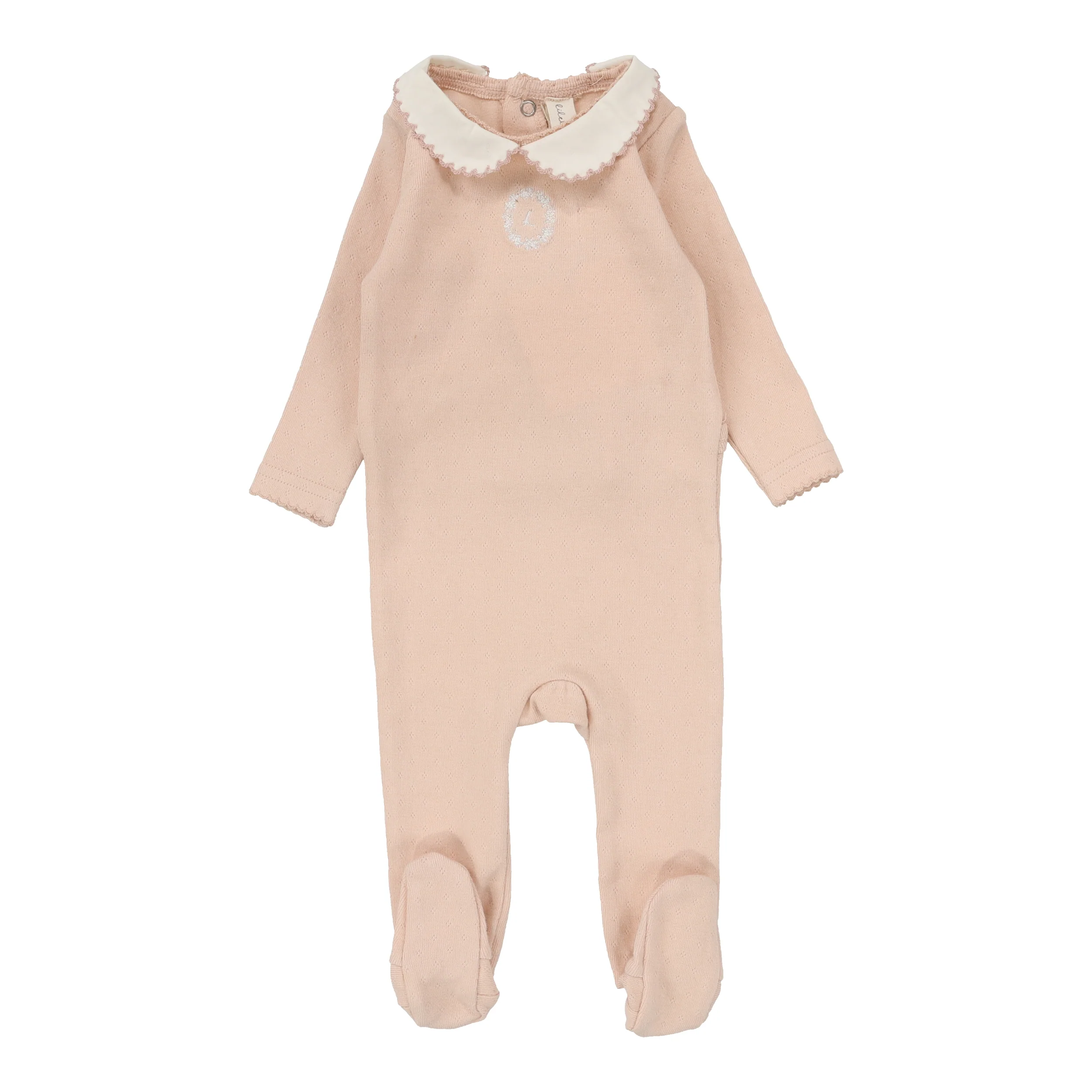 Lilette By Lil Legs Emblem Embroidered Footie Dusty Pink