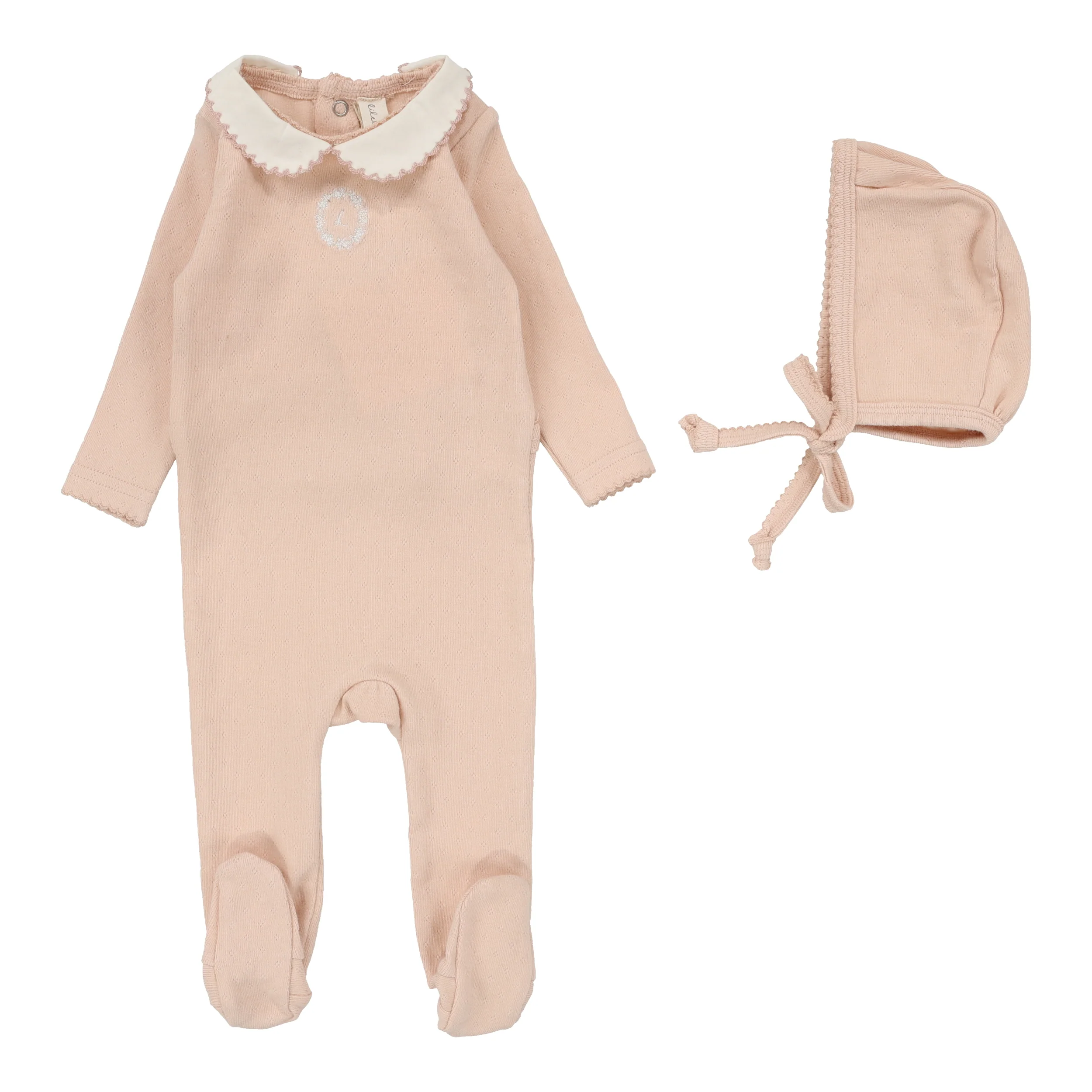 Lilette By Lil Legs Emblem Embroidered Footie Set Dusty Pink