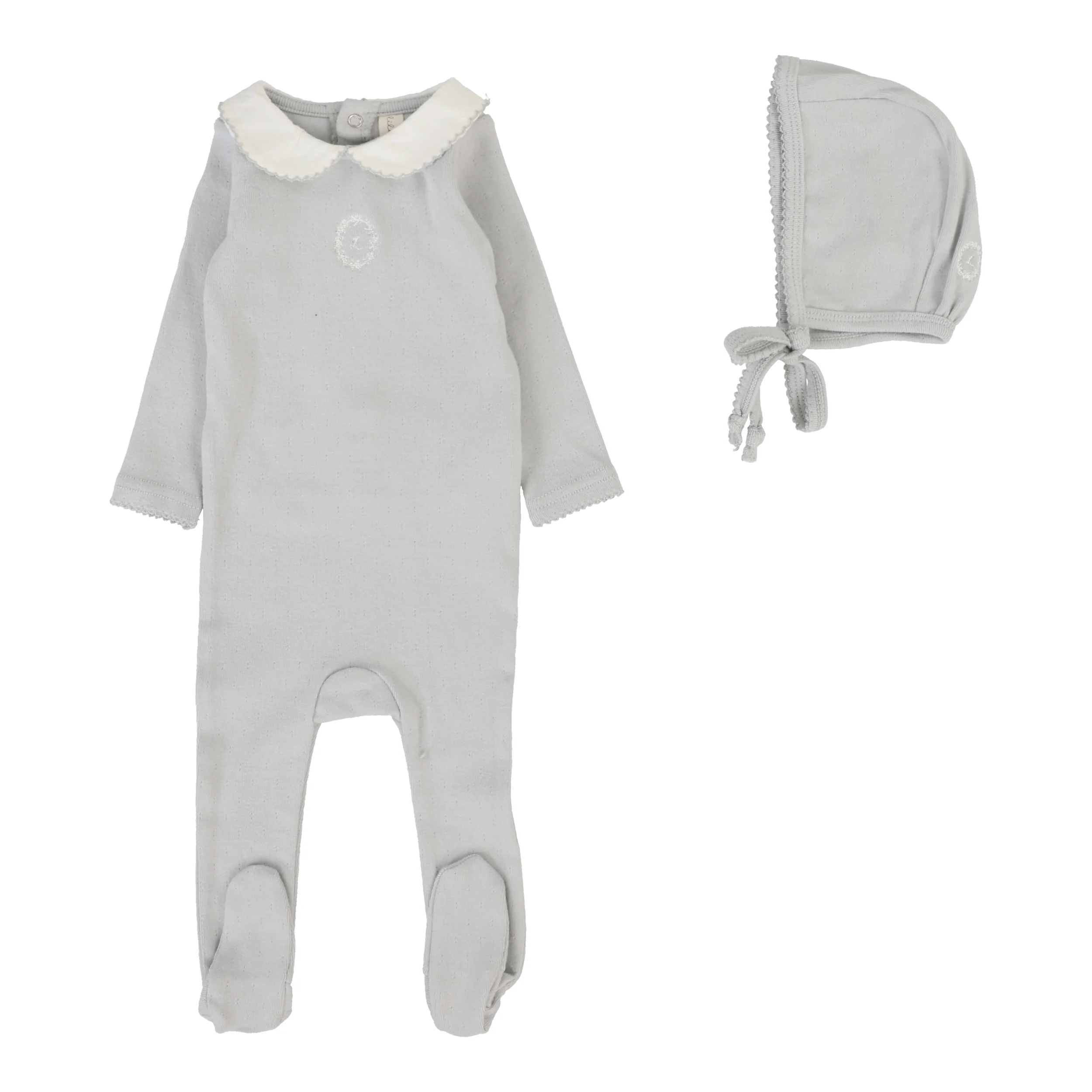 Lilette By Lil Legs Emblem Embroidered Footie Set Pale Blue