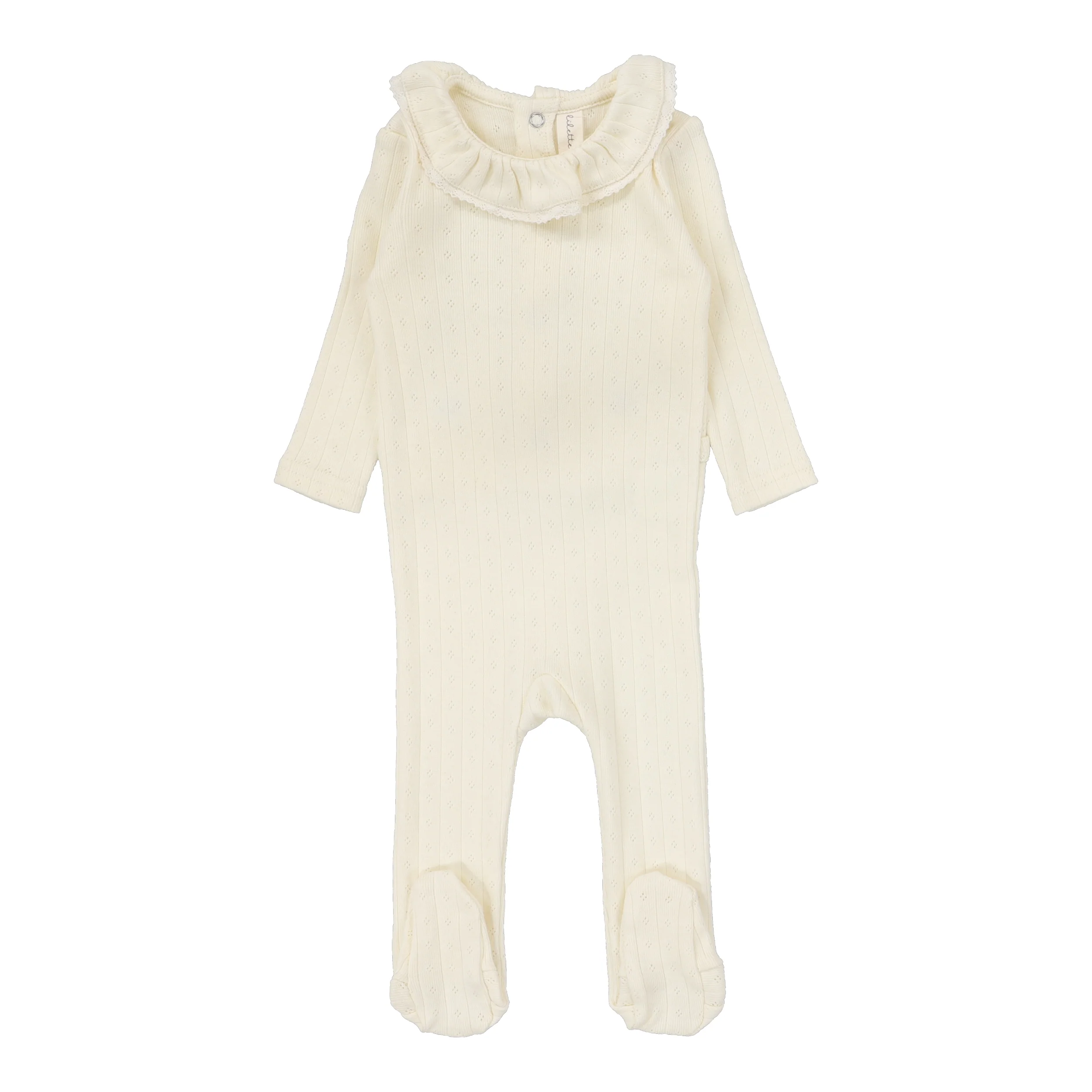 Lilette By Lil Legs Fine Pointelle Collar Footie Cream Ruffle