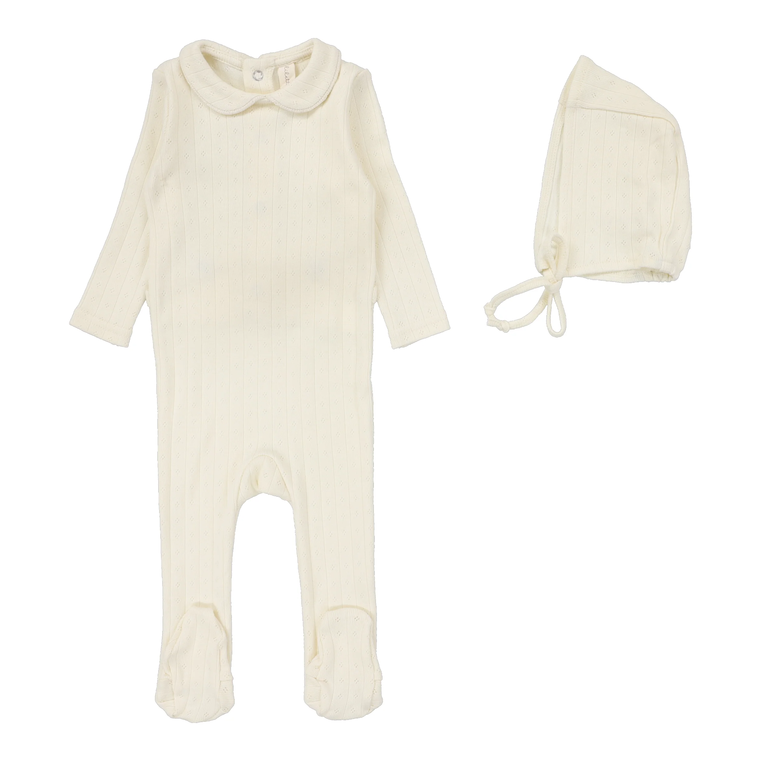 Lilette By Lil Legs Fine Pointelle Collar Footie Set Cream Peter Pan