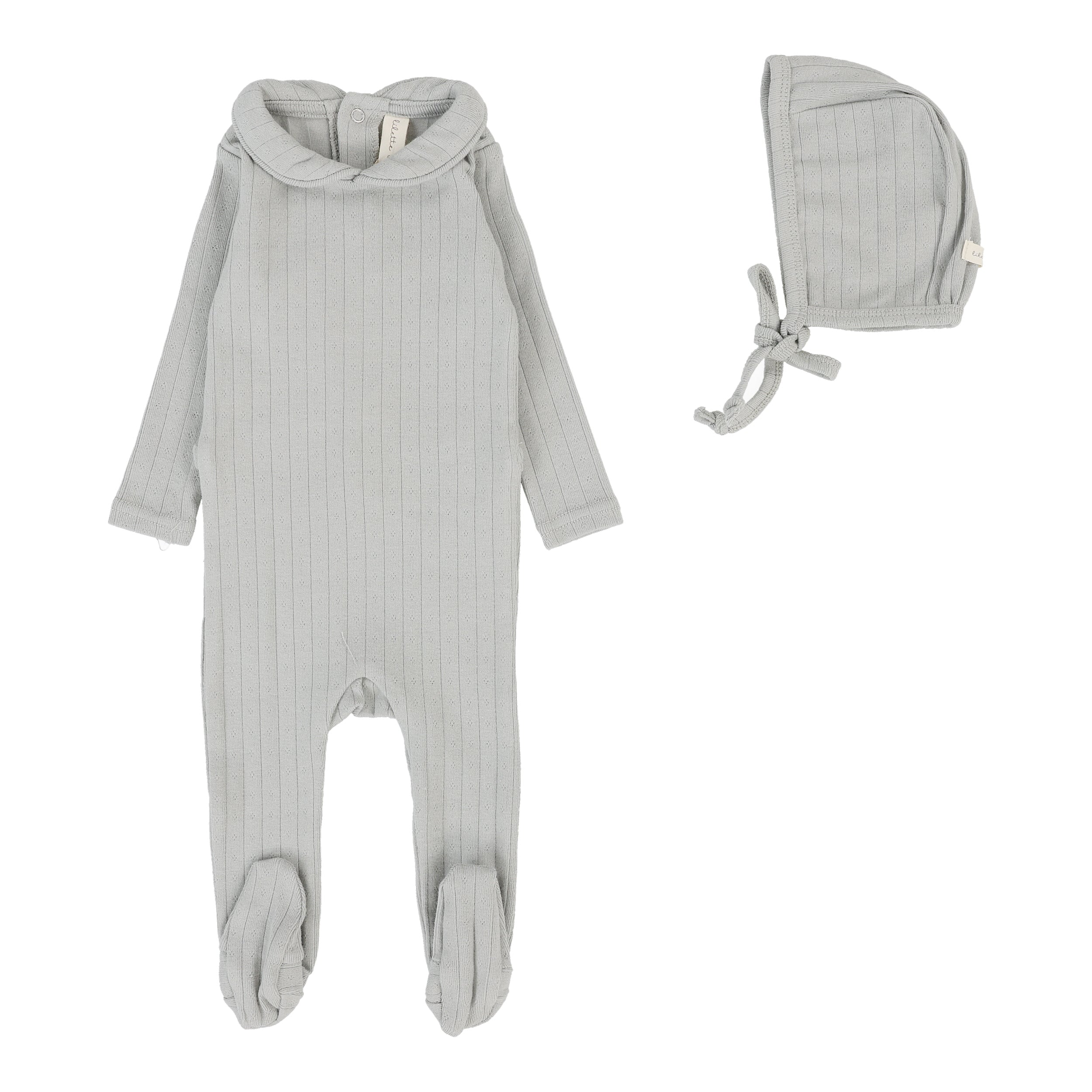 Lilette By Lil Legs Fine Pointelle Collar Footie Set Light Blue Peter Pan