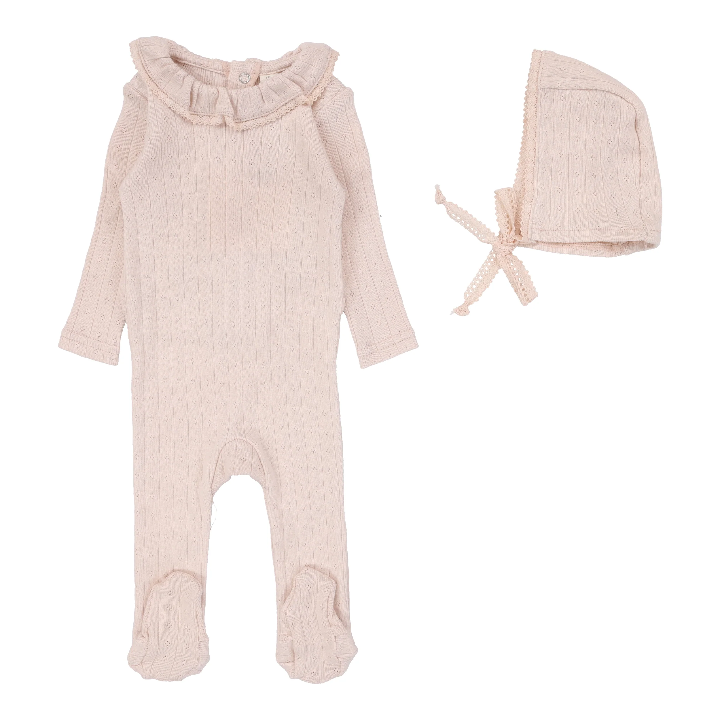Lilette By Lil Legs Fine Pointelle Collar Footie Set Petal Ruffle