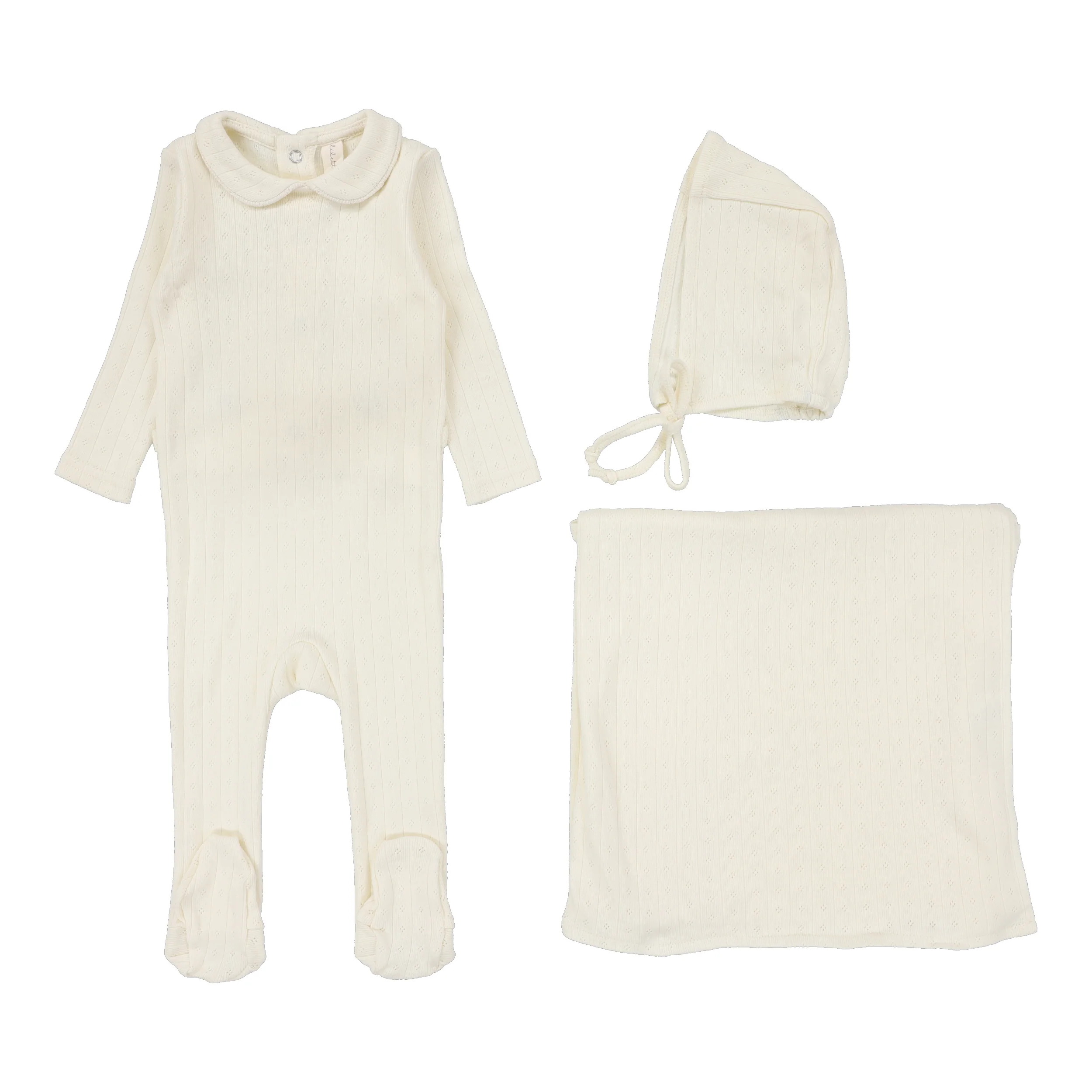 Lilette By Lil Legs Fine Pointelle Collar Layette Set Cream Peter Pan