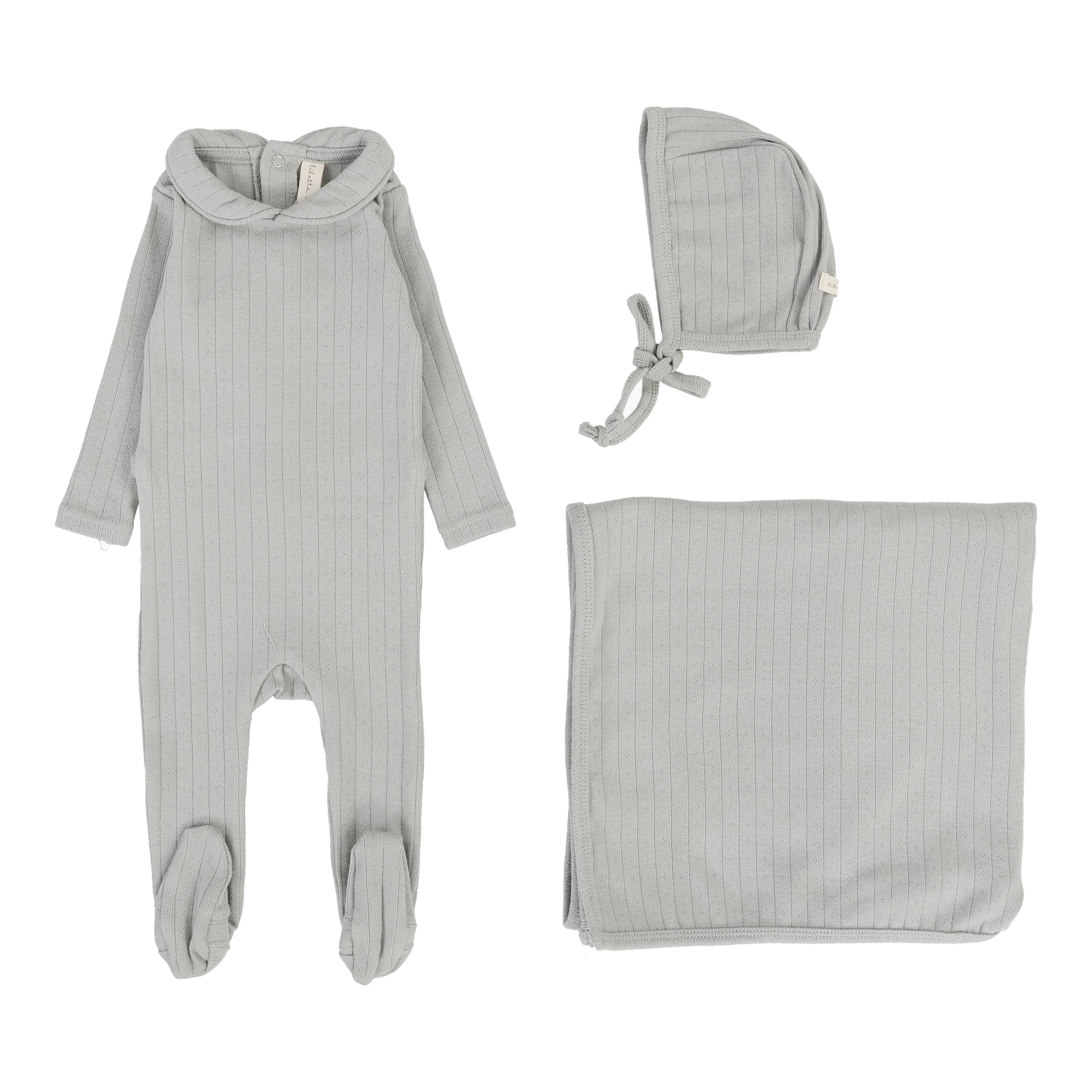Lilette By Lil Legs Fine Pointelle Collar Layette Set Light Blue Peter Pan
