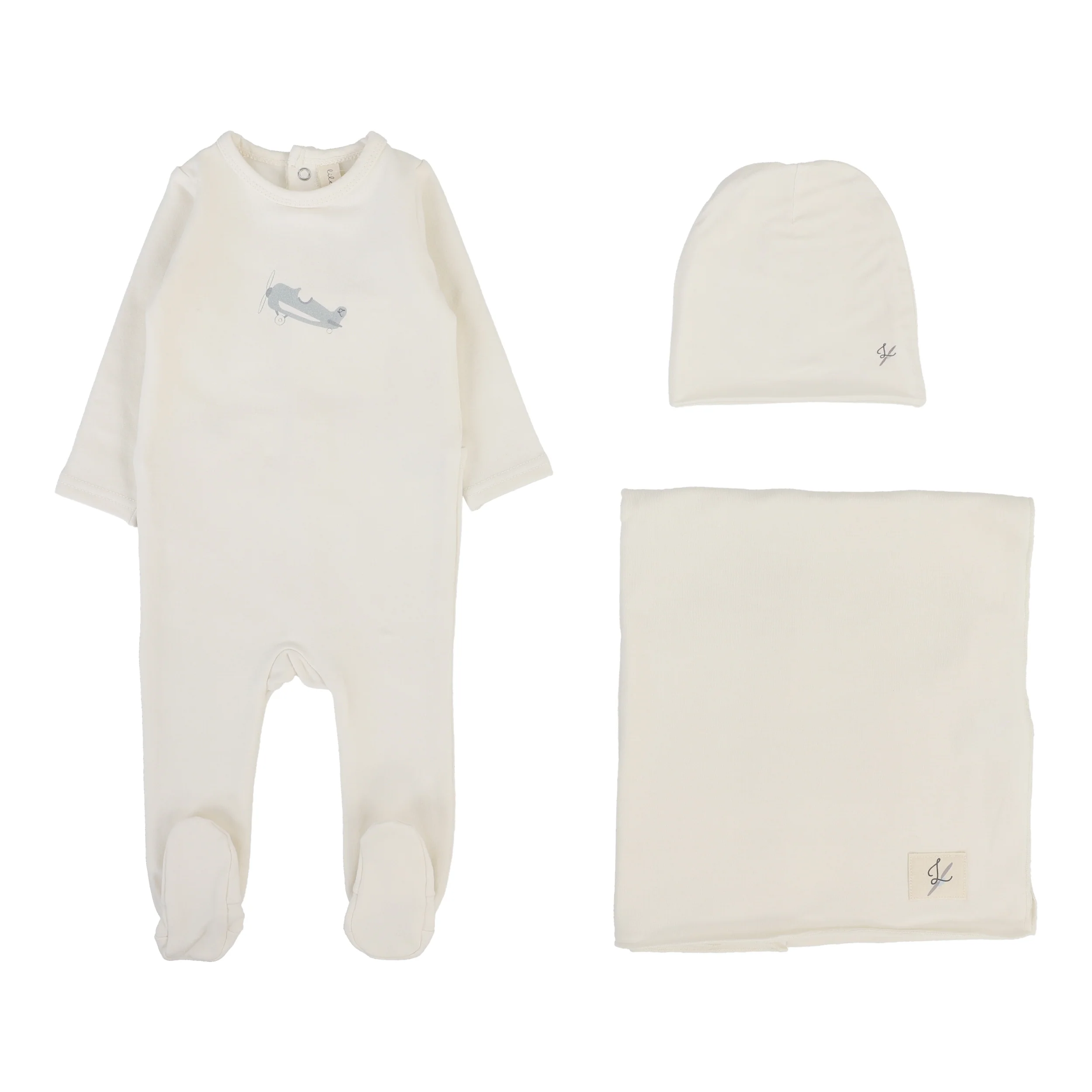 Lilette By Lil Legs Graphic Layette set Cream/Airplane