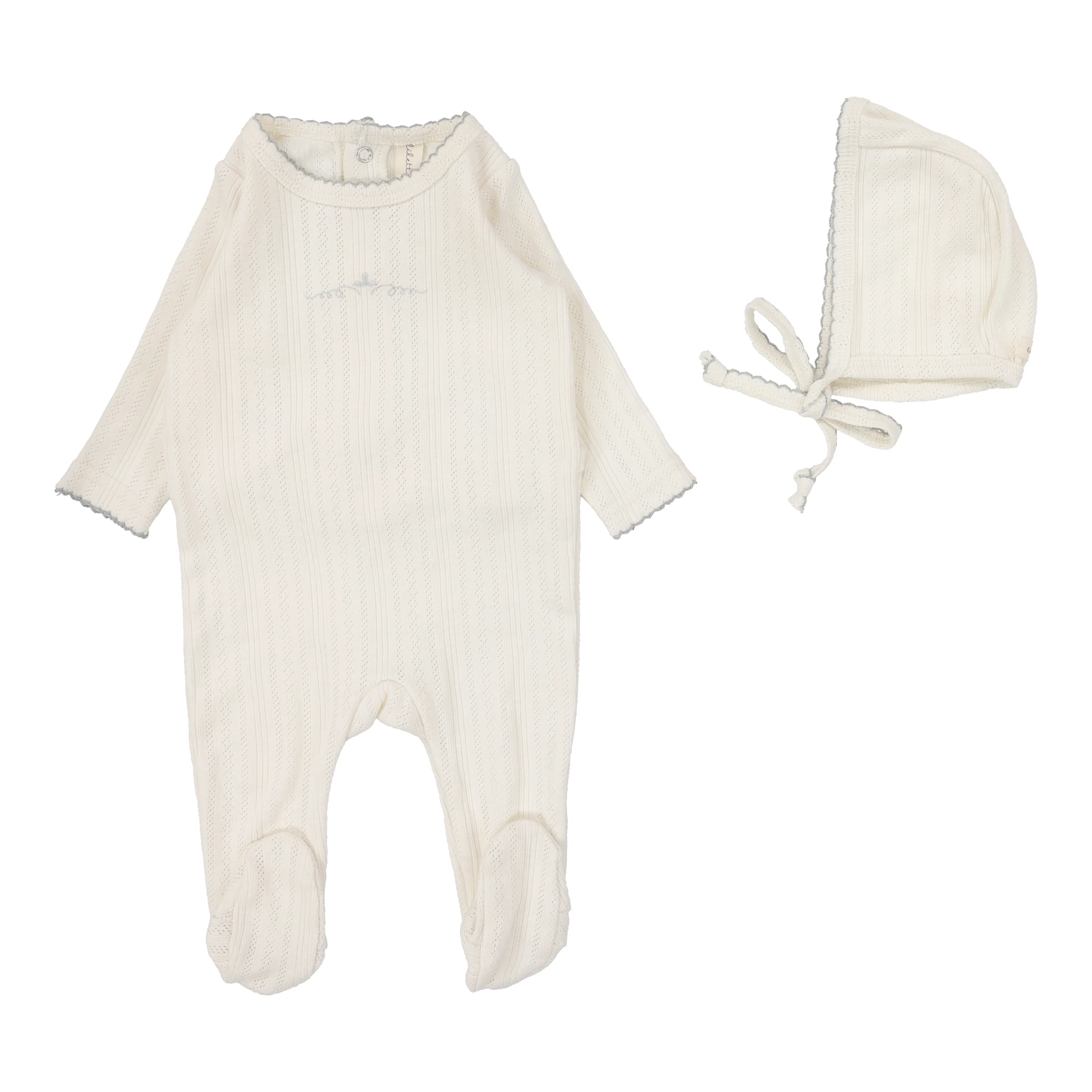 Lilette By Lil Legs Pointelle Graphic Footie Set Cream/Pink Bow