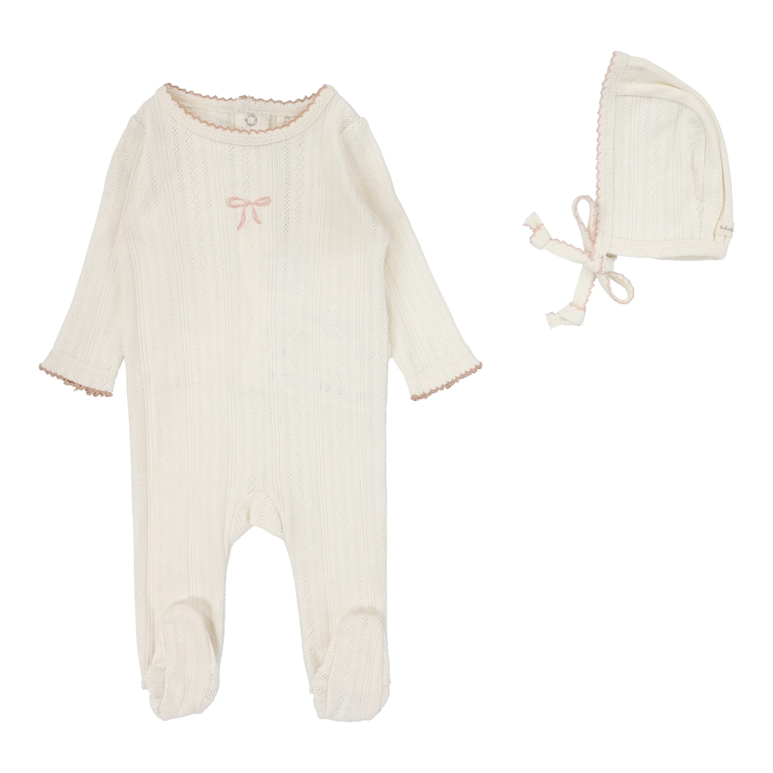 Lilette By Lil Legs Pointelle Graphic Footie Set Soft Pink Bow