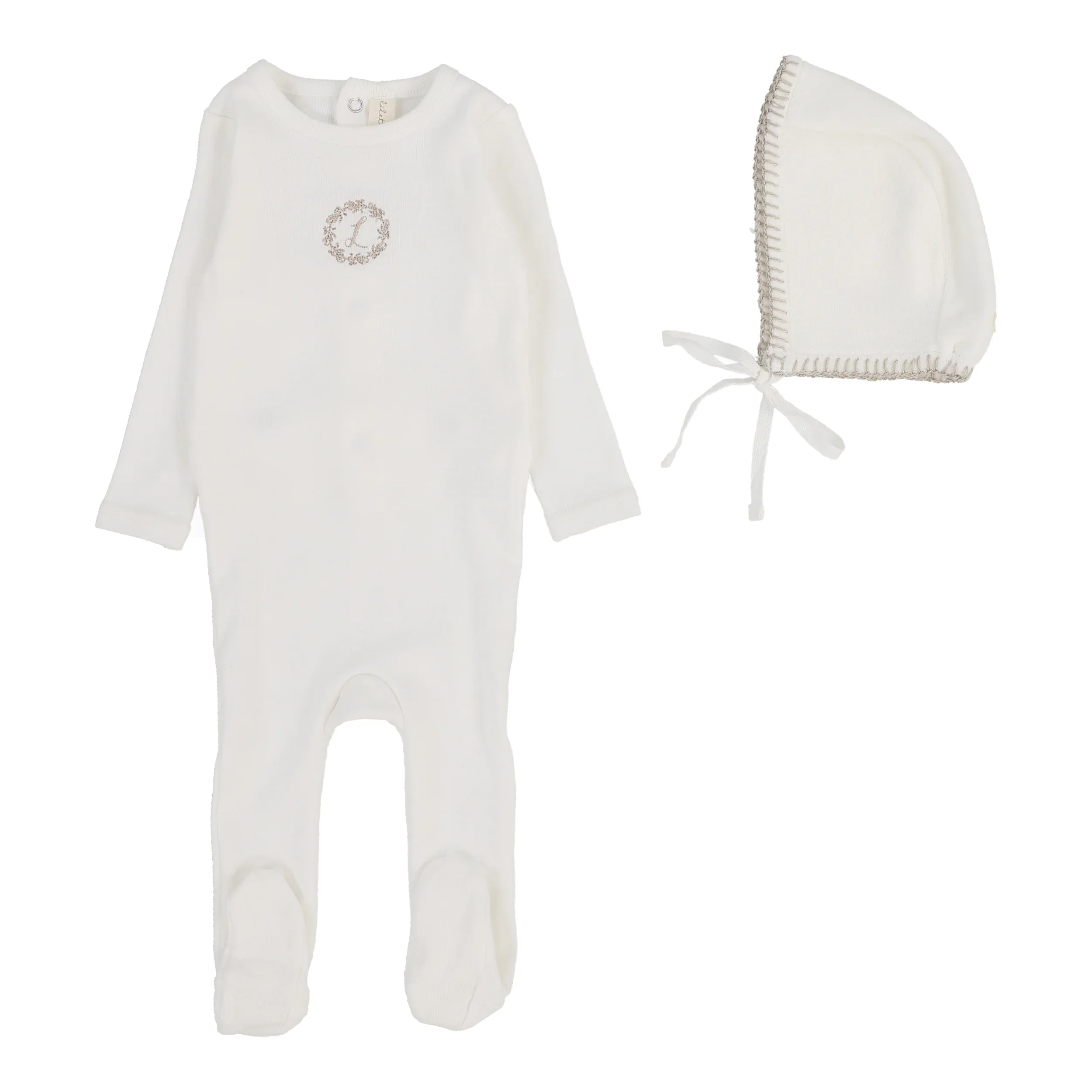 Lilette By Lil Legs Velour Cardi Footie Set Cream/Pink