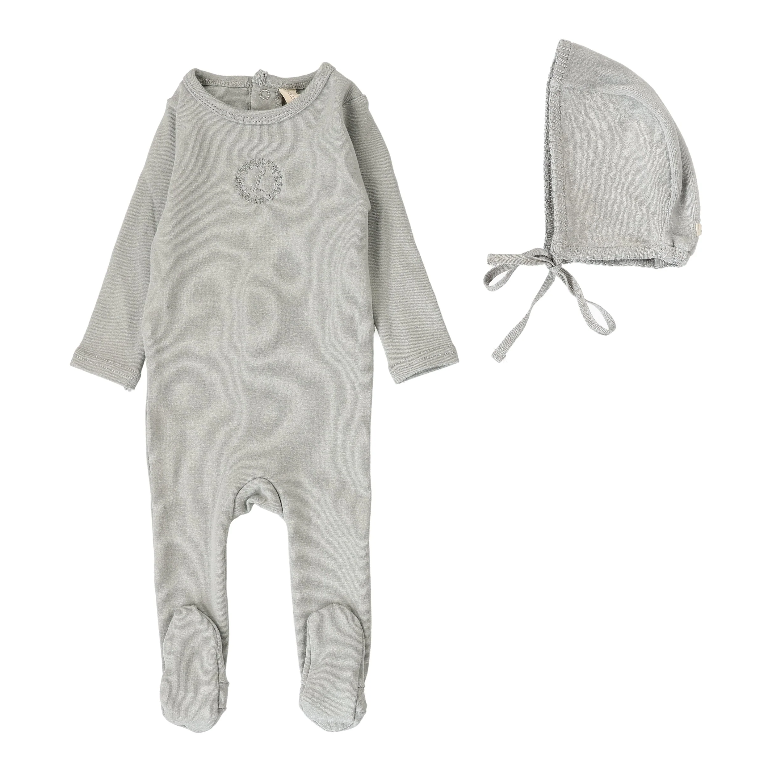 Lilette By Lil Legs Velour Cardi Footie Set Dusty Blue