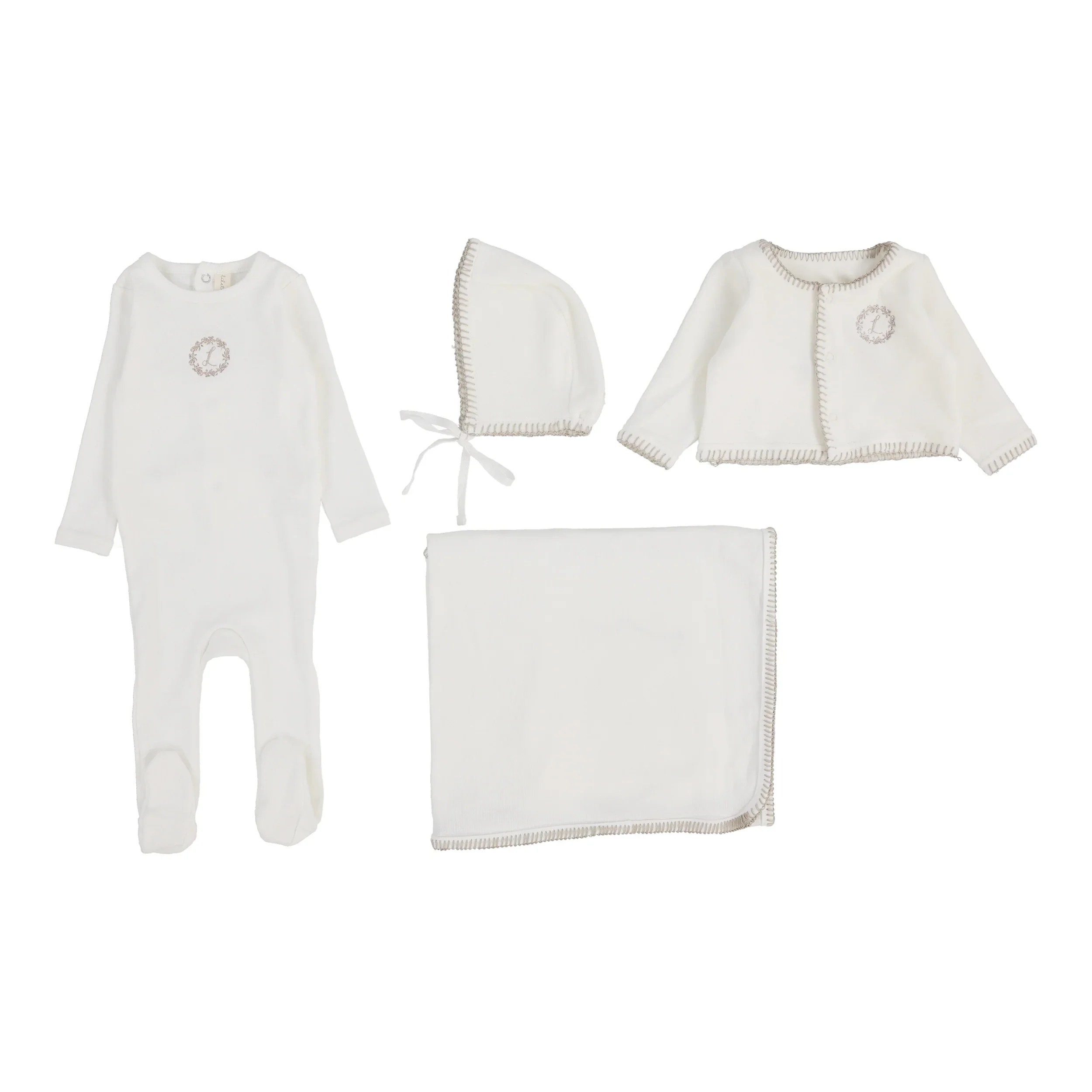 Lilette By Lil Legs Velour Cardi Layette Set Cream/Oat