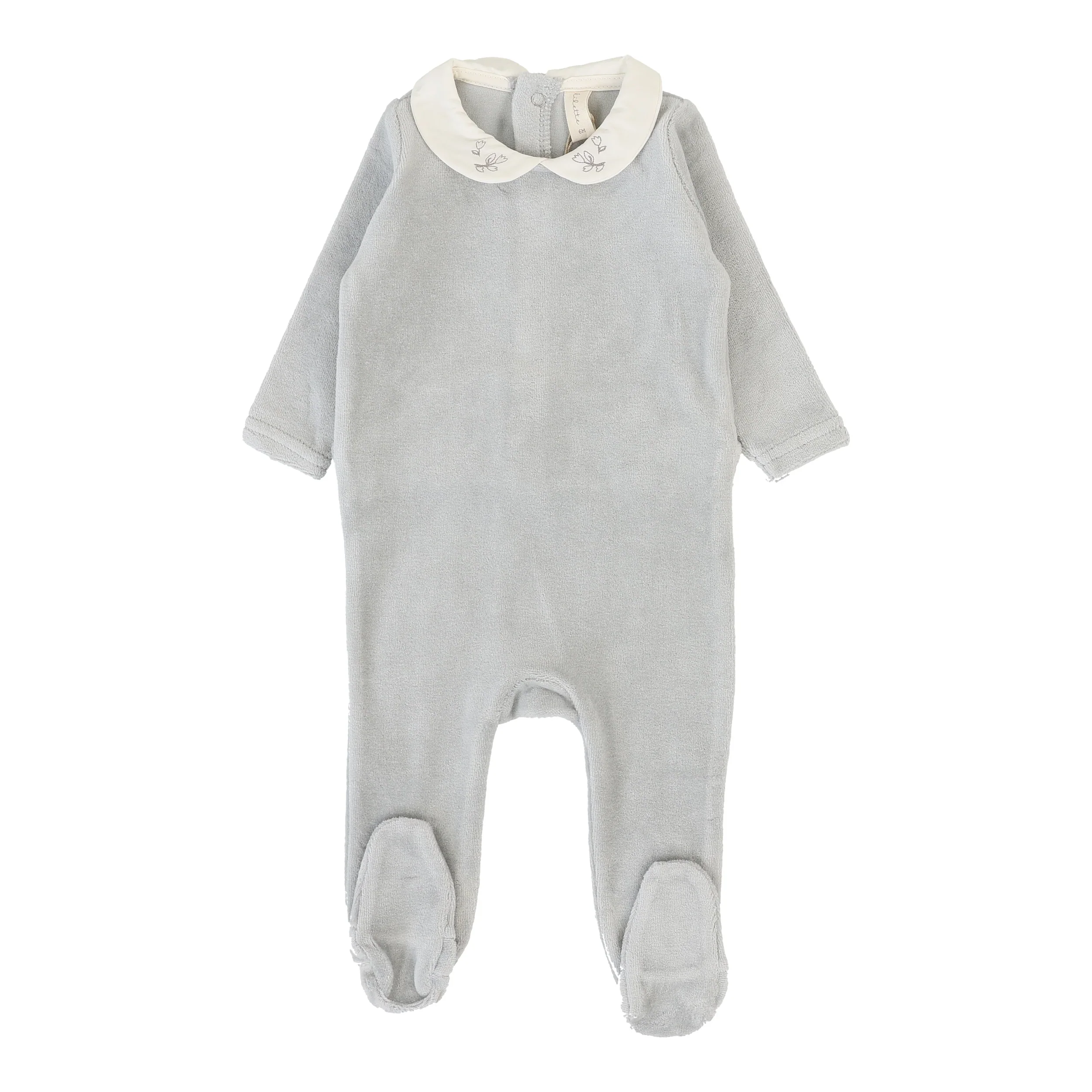 Lilette By Lil Legs Velour Collar Footie Dusty Blue