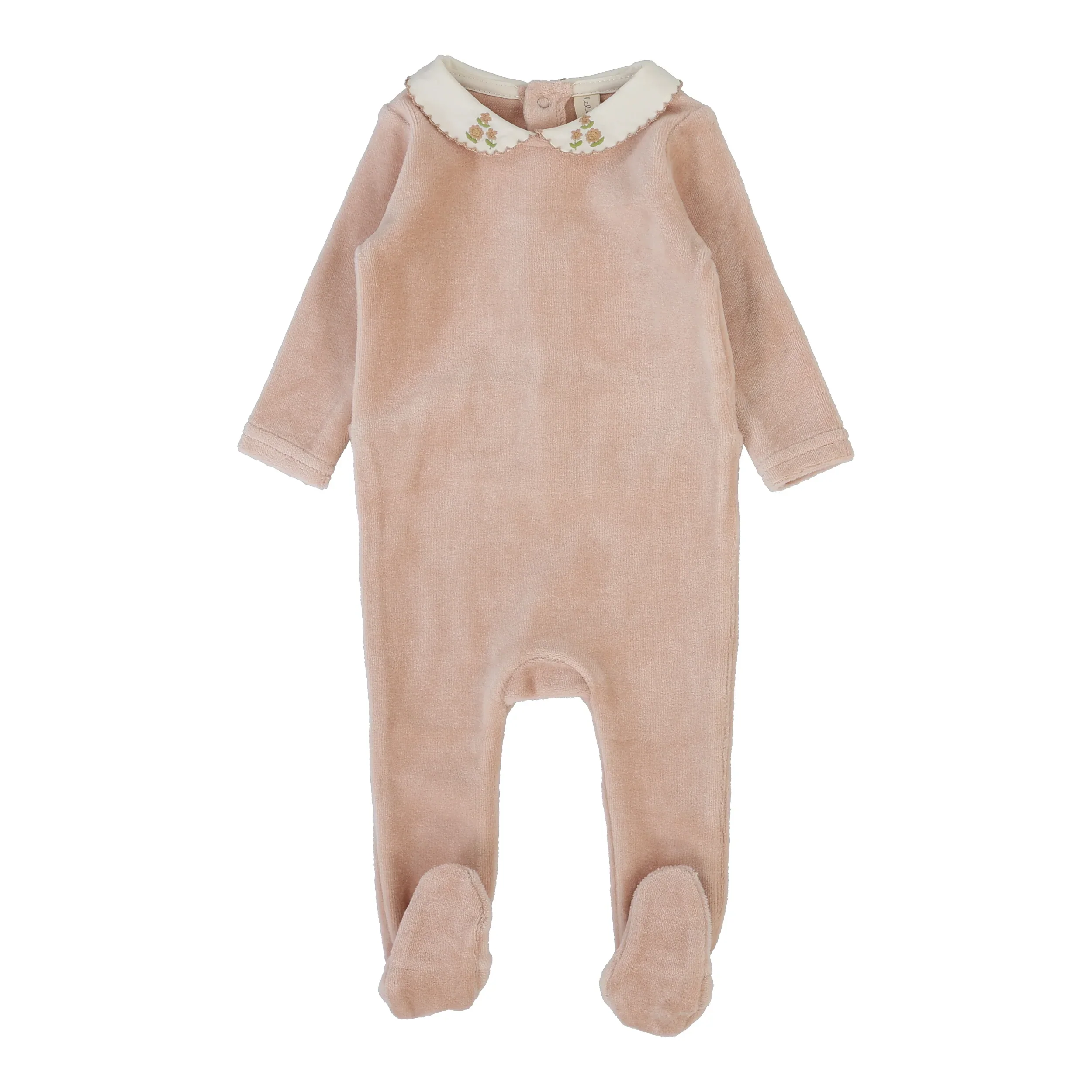 Lilette By Lil Legs Velour Collar Footie Dusty Pink