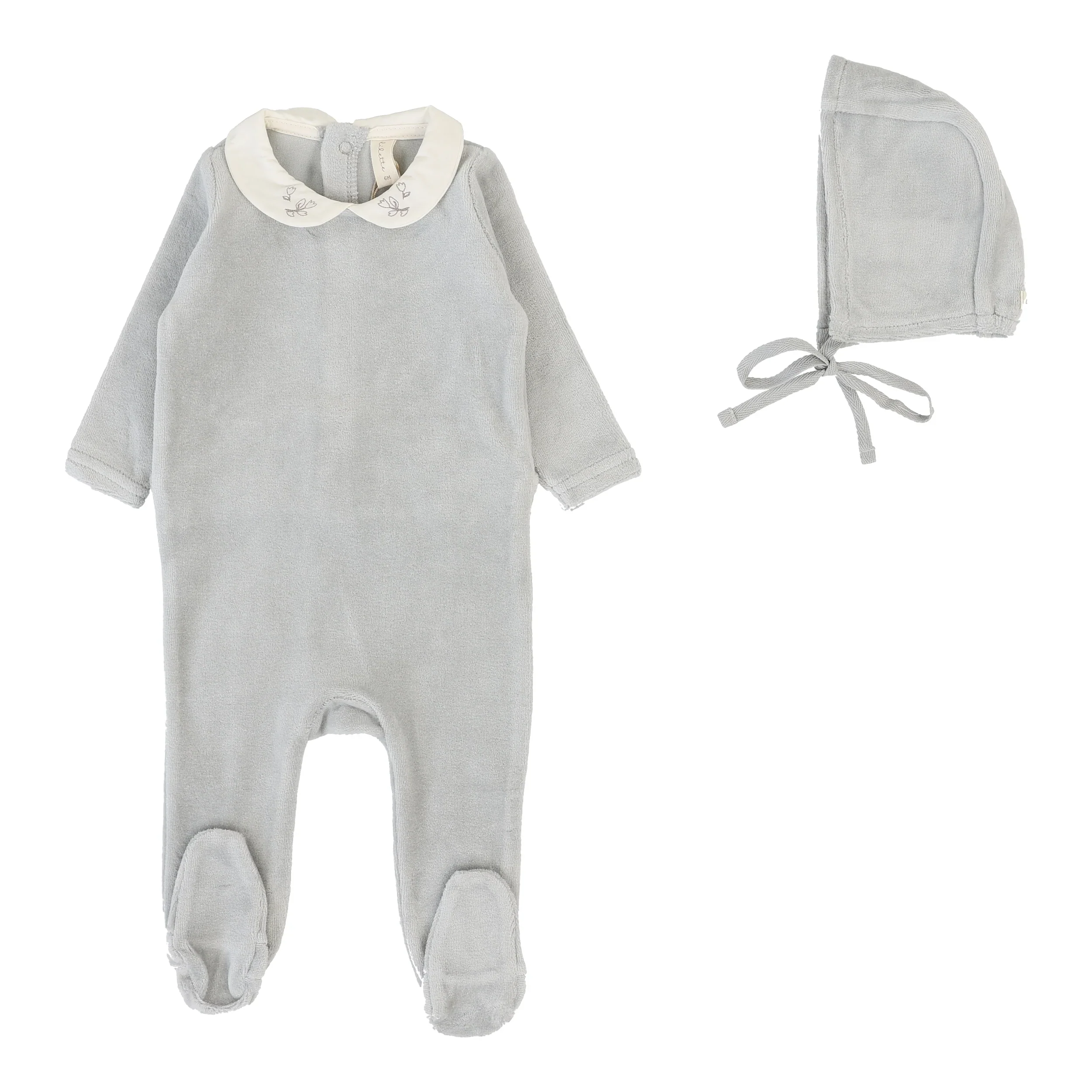 Lilette By Lil Legs Velour Collar Footie Set Dusty Blue