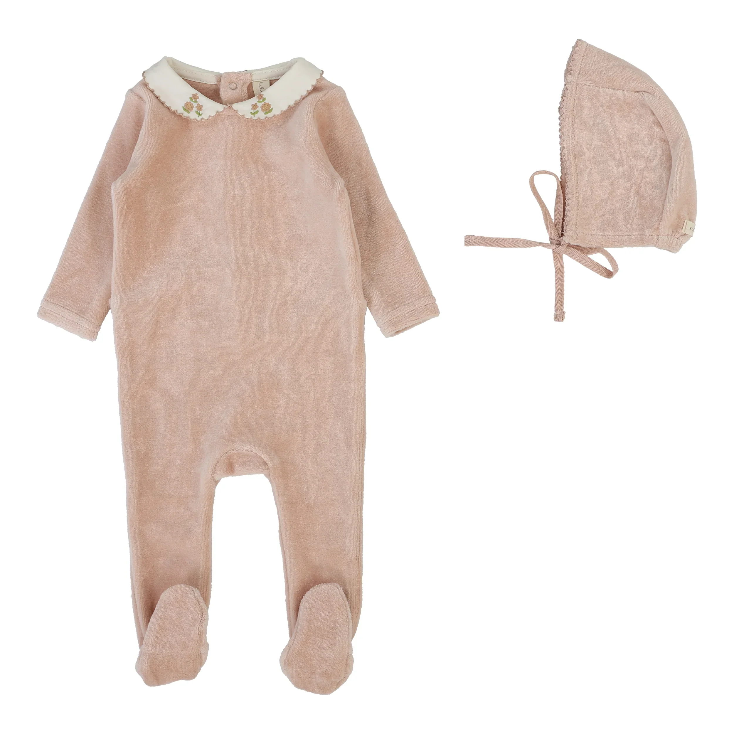 Lilette By Lil Legs Velour Collar Footie Set Dusty Pink