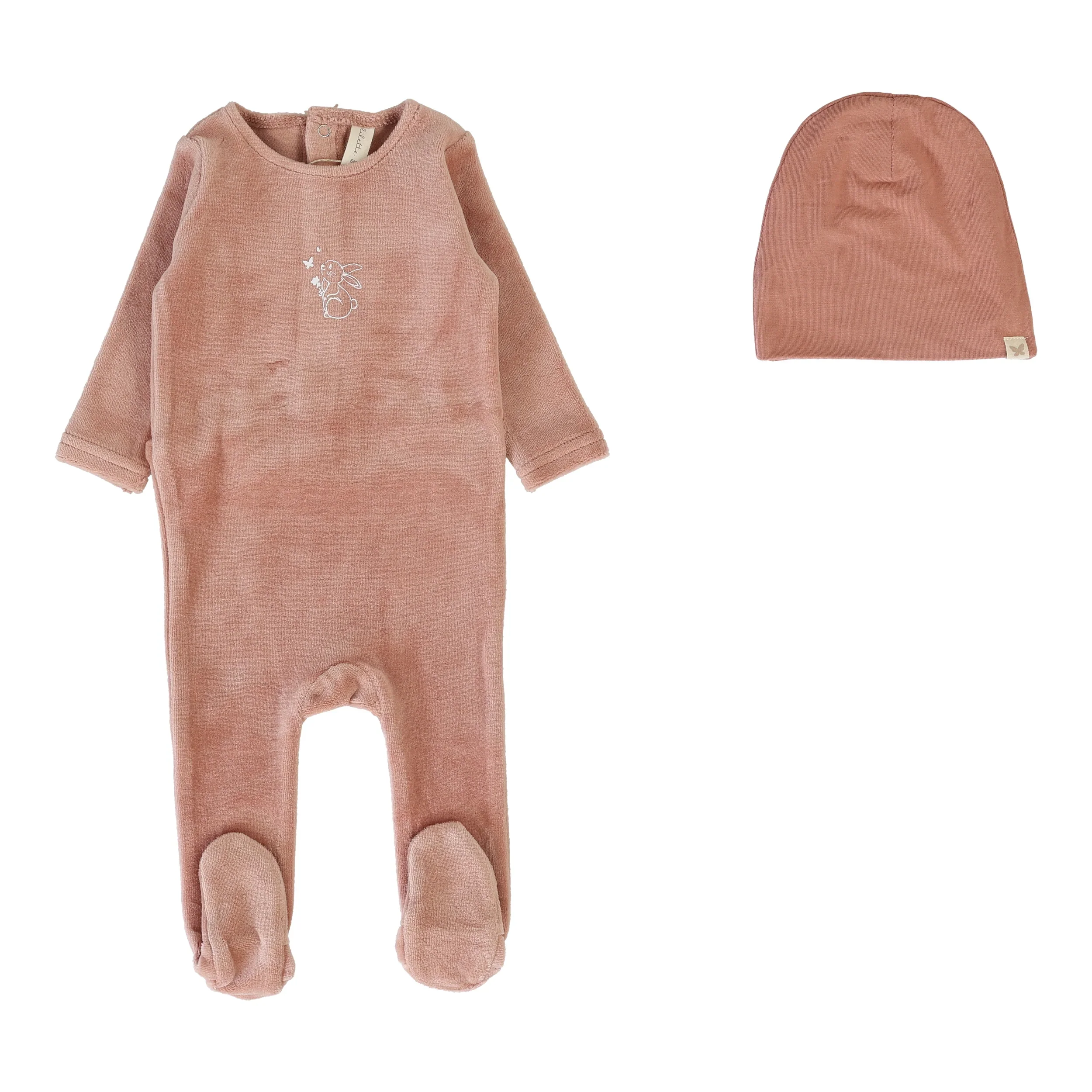 Lilette By Lil Legs Velour Forest Graphic Footie Set Deep Pink