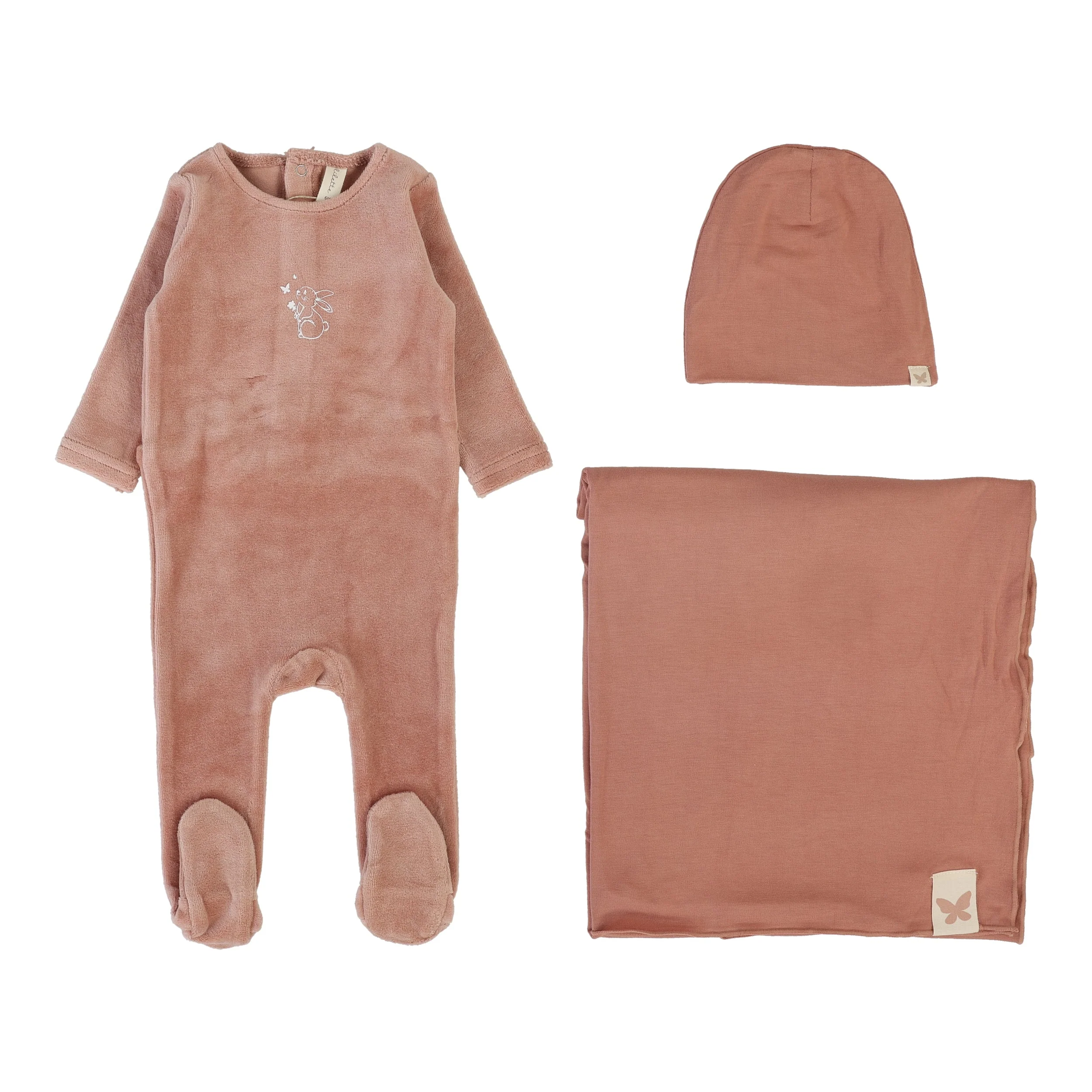 Lilette By Lil Legs Velour Forest Graphic Layette Set Deep Pink