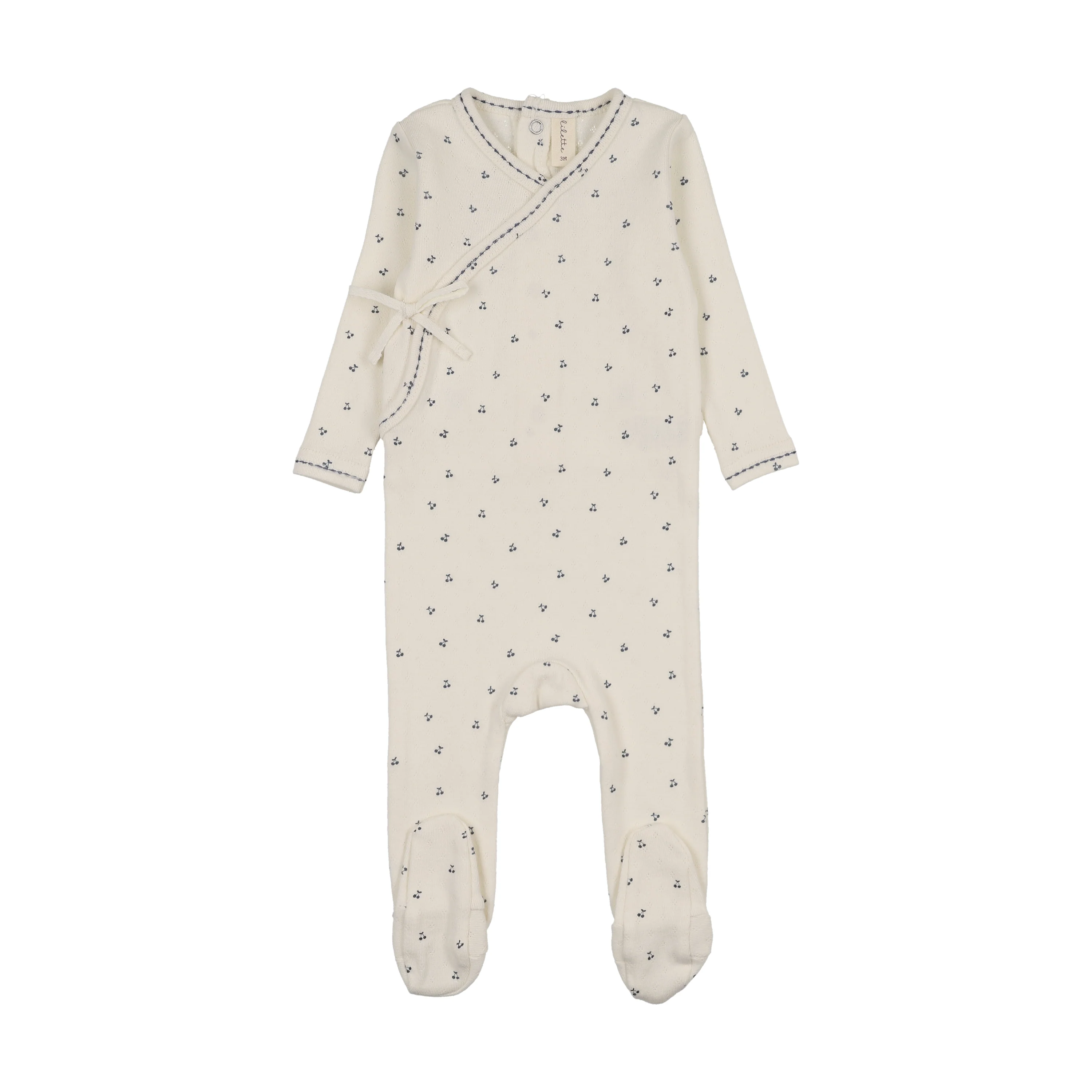Lilette Cherry Scallop Footie - Cream/Blue