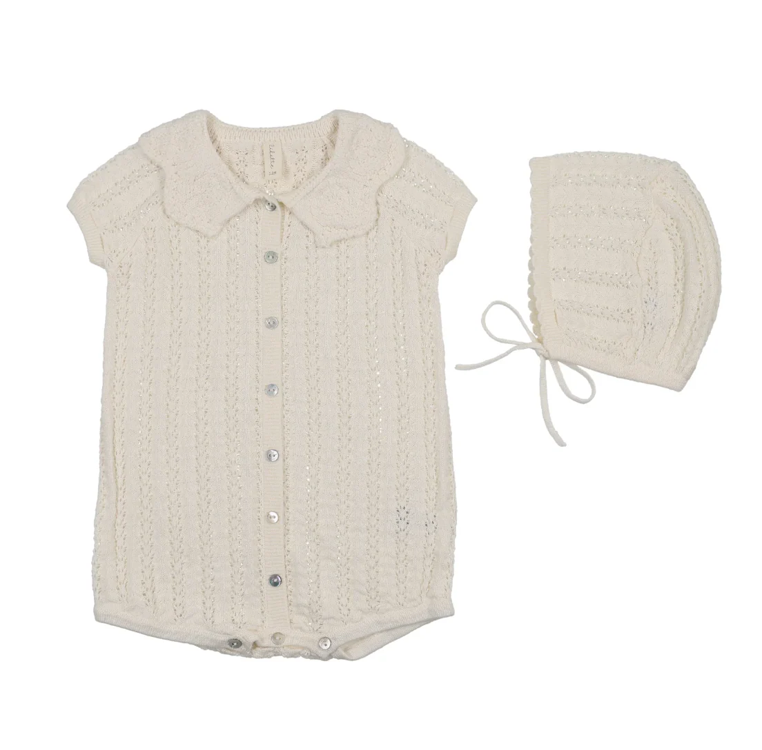Lilette Crochet Knit Girls Romper - Cream