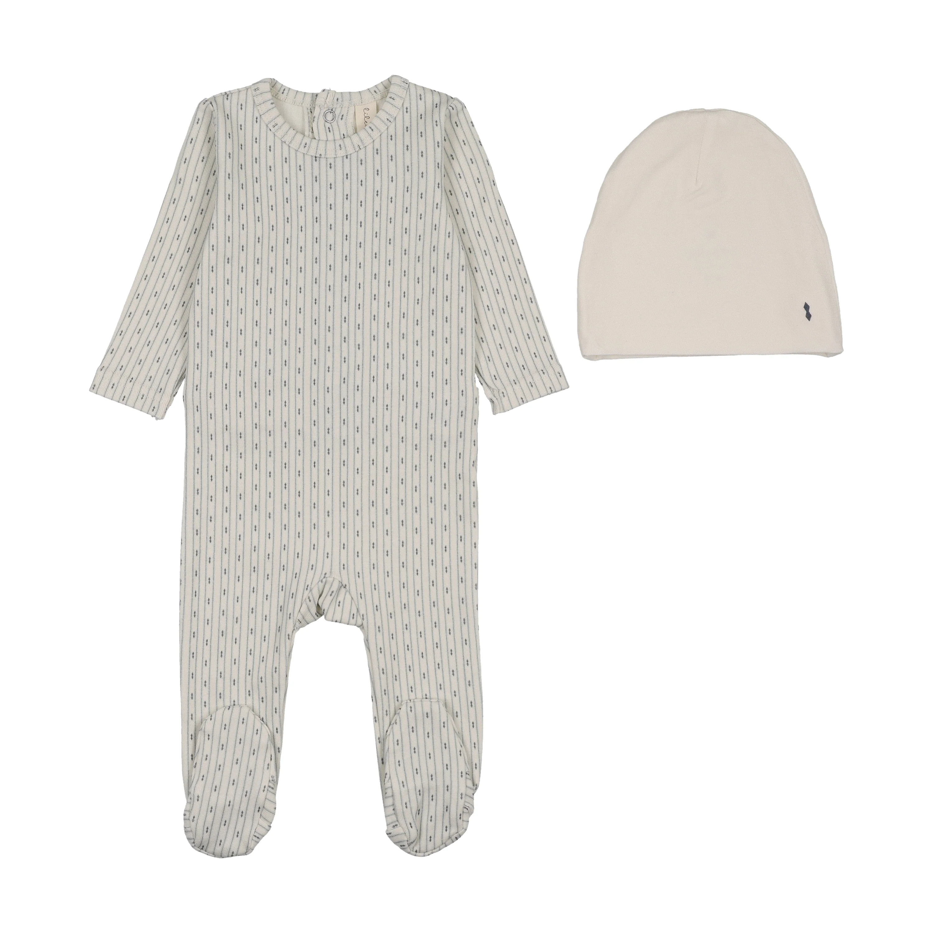 Lilette Gem Stripe Footie Set - Cream/Blue
