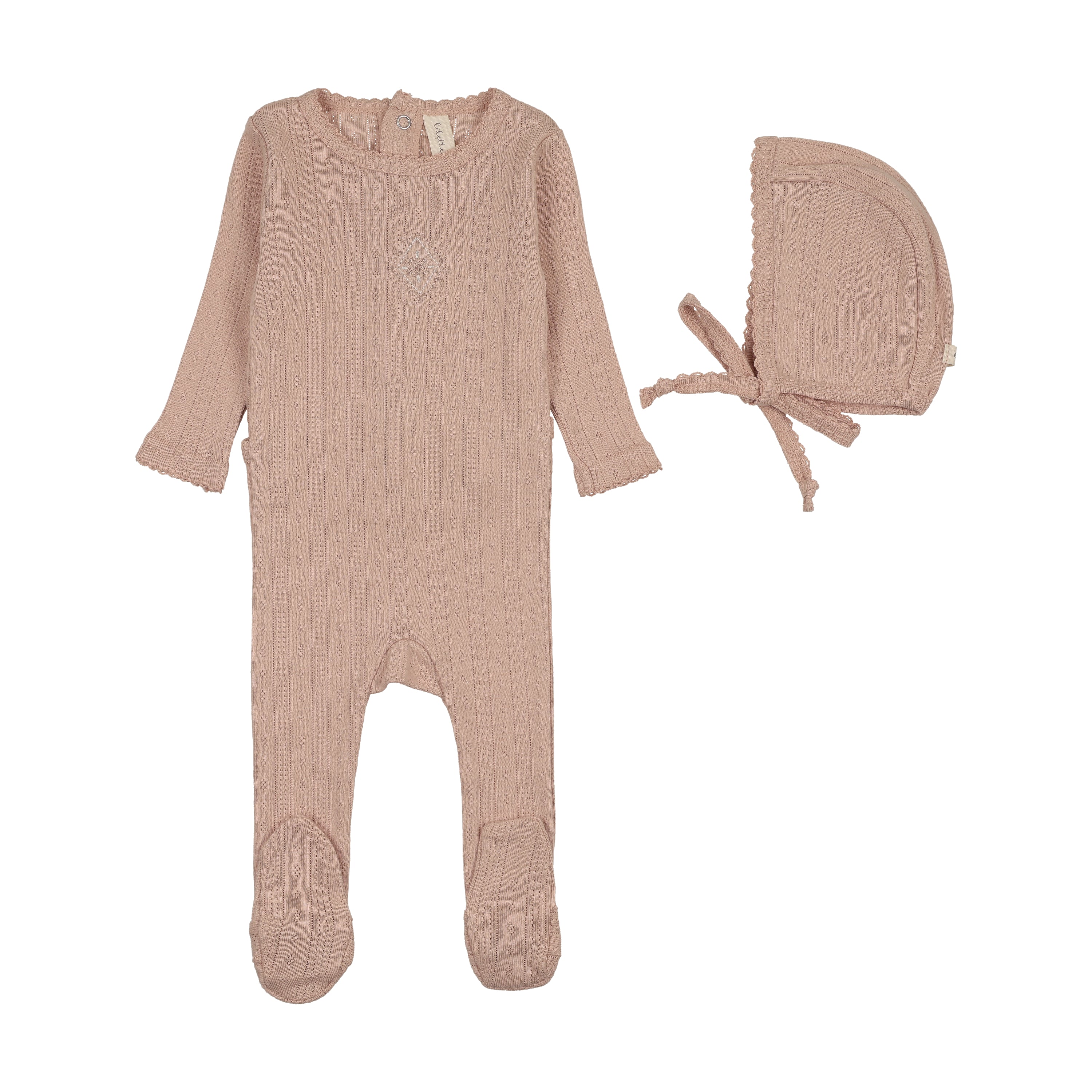 Lilette Geo Floral Embroidered Footie Set - Dusty Pink
