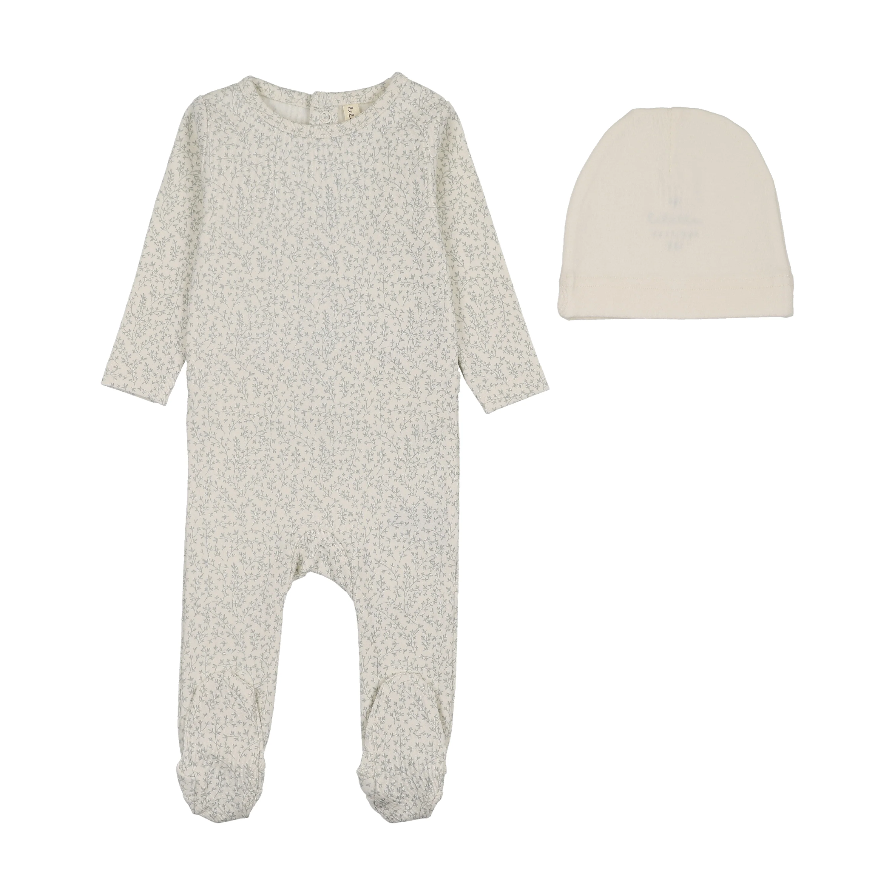Lilette Leaf Trail Footie Set - Cream/Blue